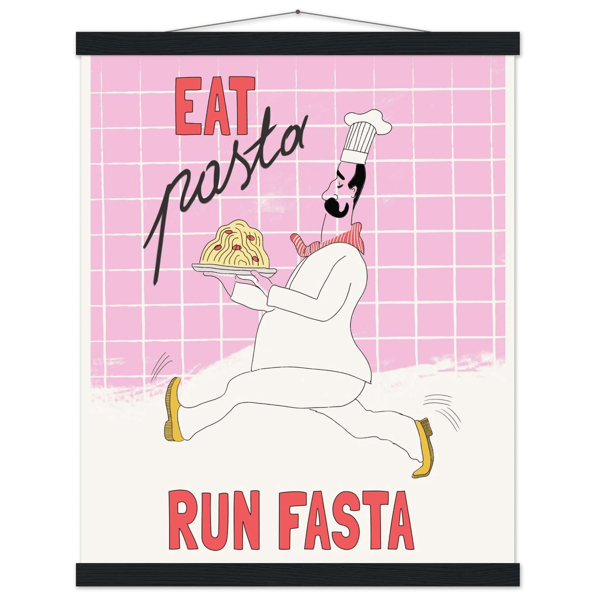 Eat Pasta Run Fasta Poster – Playful Kitchen Wall Art Print (Light Pink) - Evergreen Posters