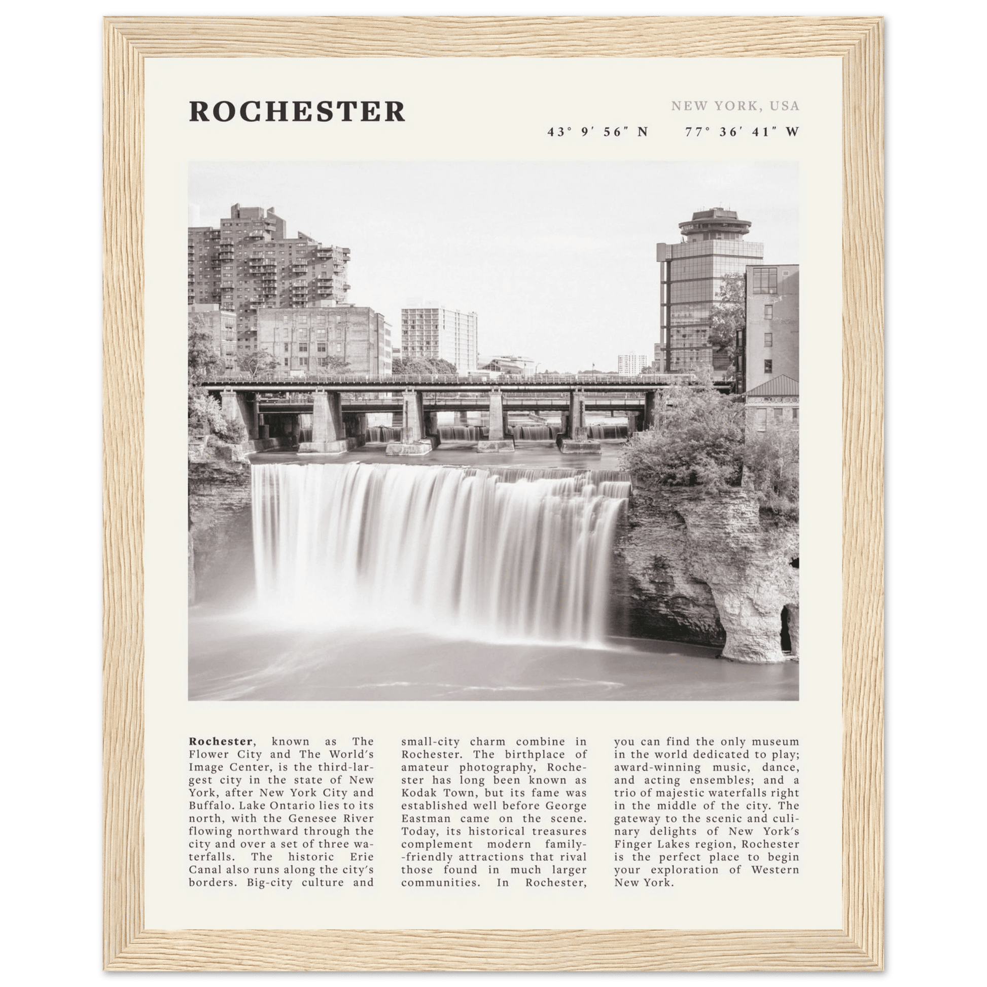 Rochester Poster | Black & White High Falls Wall Art | New York Travel Print - Evergreen Posters