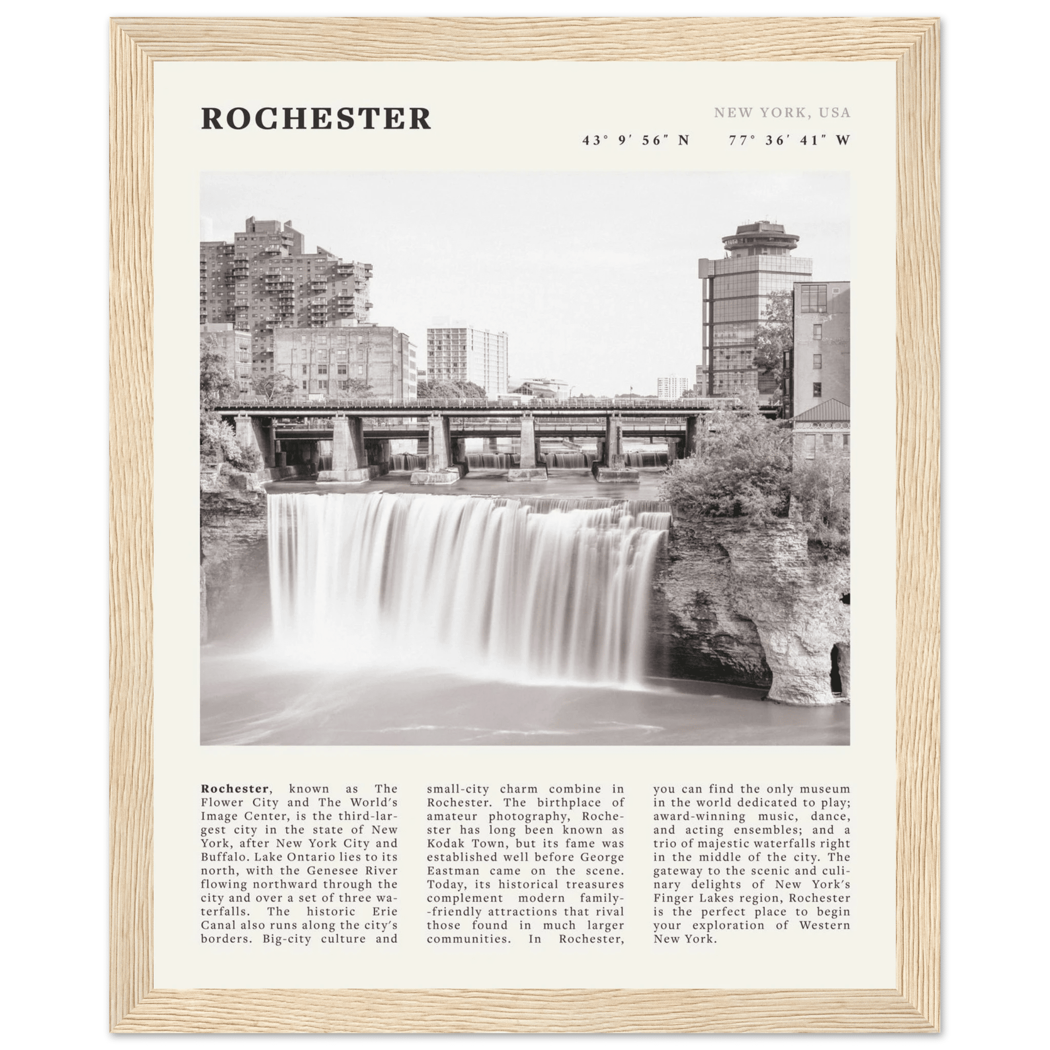 Rochester Poster | Black & White High Falls Wall Art | New York Travel Print - Evergreen Posters
