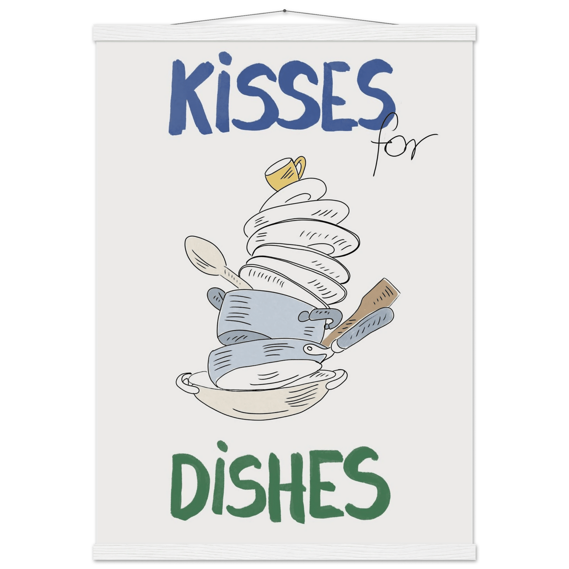 Kisses for Dishes Poster – Funny Kitchen Wall Art Print (Digital & Printed Options) - Evergreen Posters