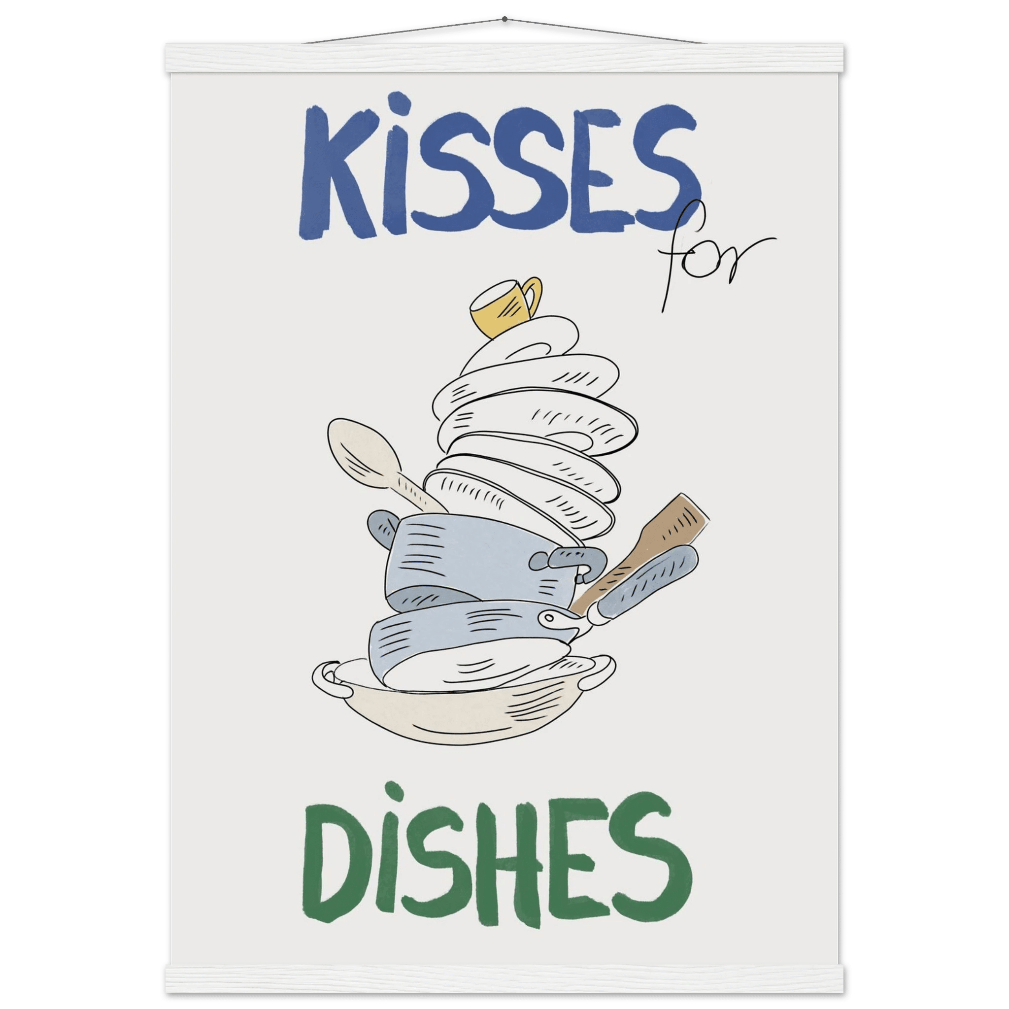 Kisses for Dishes Poster – Funny Kitchen Wall Art Print (Digital & Printed Options) - Evergreen Posters