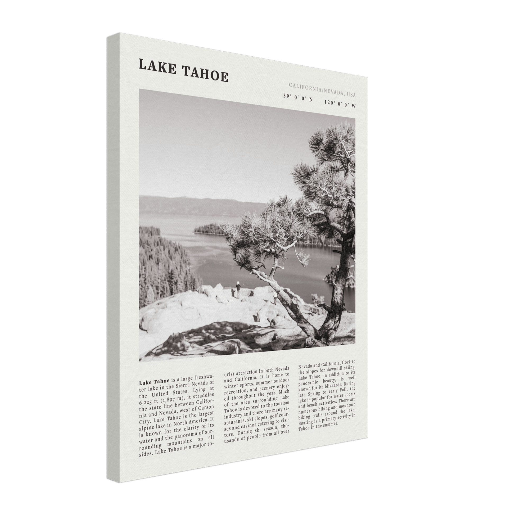 Lake Tahoe Poster | Black & White California Nevada Wall Art | Nature Travel Print Decor - Evergreen Posters