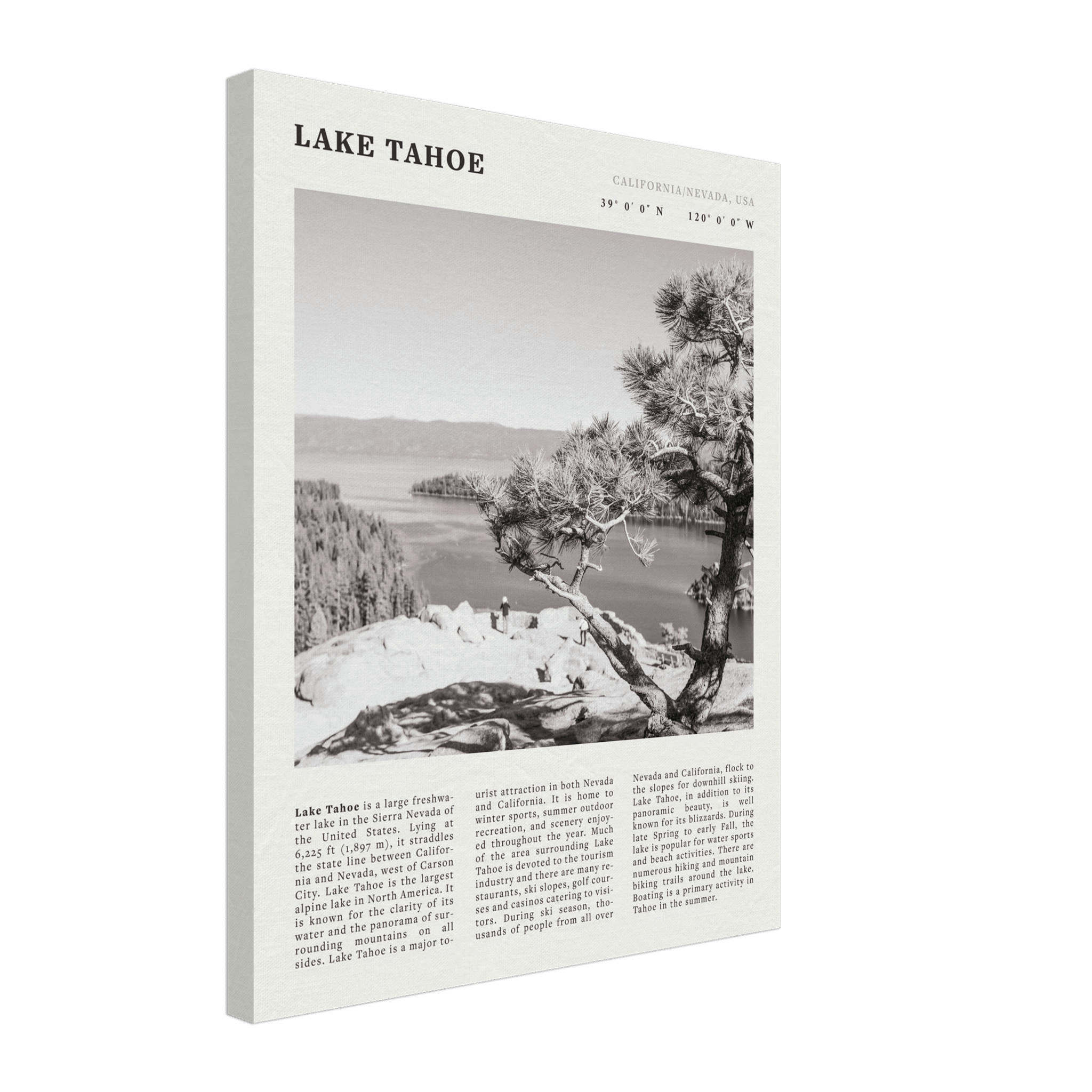 Lake Tahoe Poster | Black & White California Nevada Wall Art | Nature Travel Print Decor - Evergreen Posters