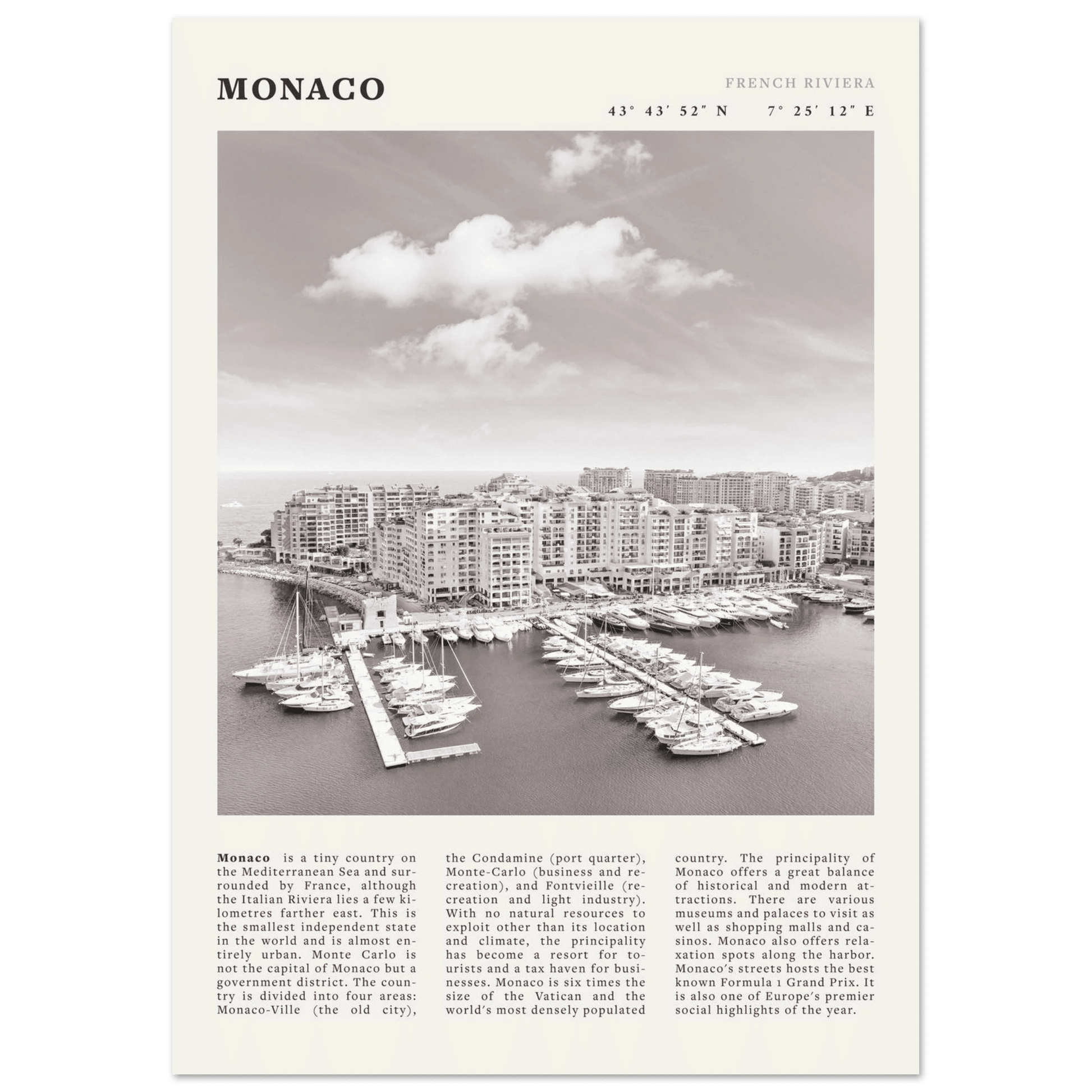 Monaco Poster Black and White – Vintage Monte Carlo Harbor Print (Digital & Printed Options) - Evergreen Posters
