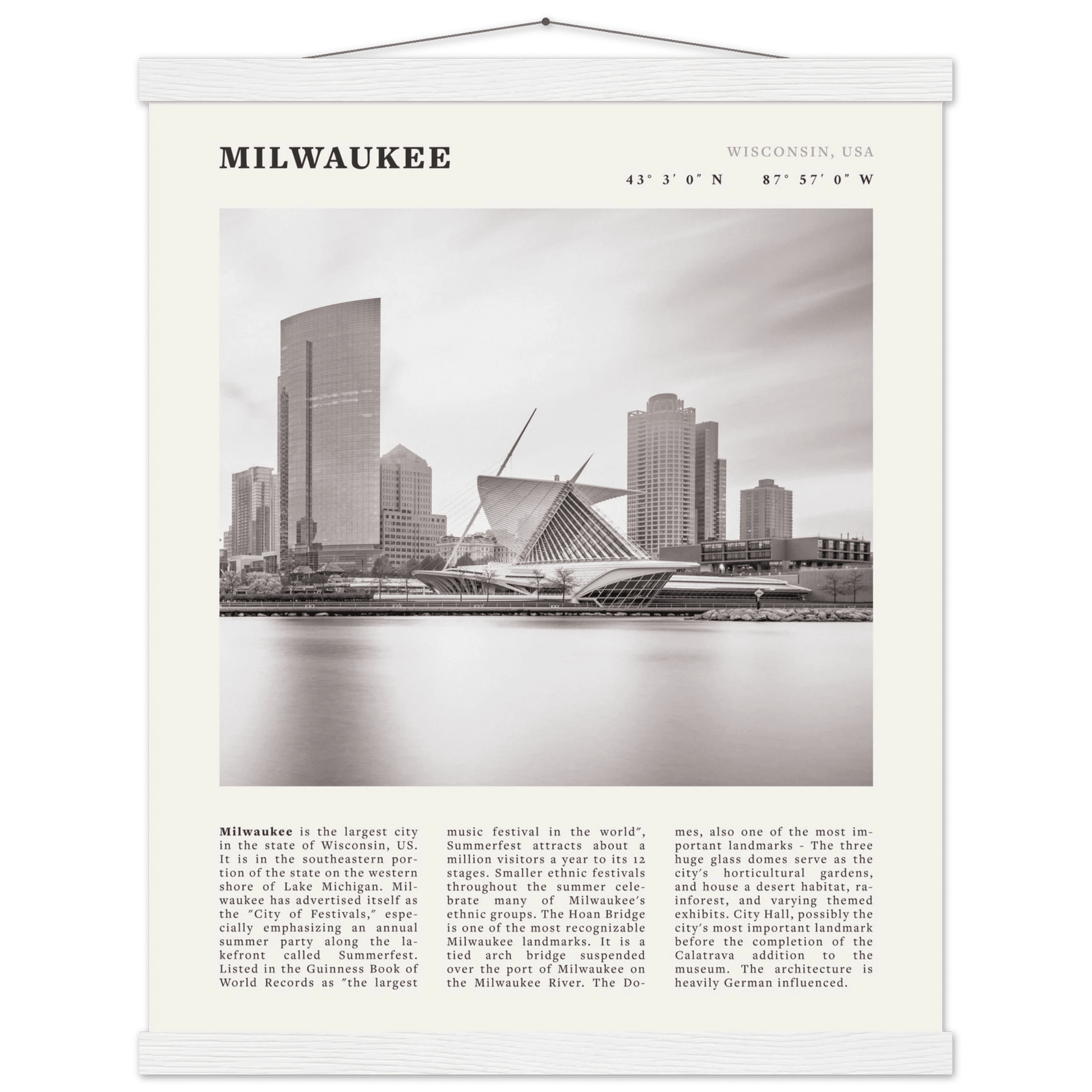 Milwaukee Poster | Black & White Wisconsin City Wall Art | USA Travel Print - Evergreen Posters