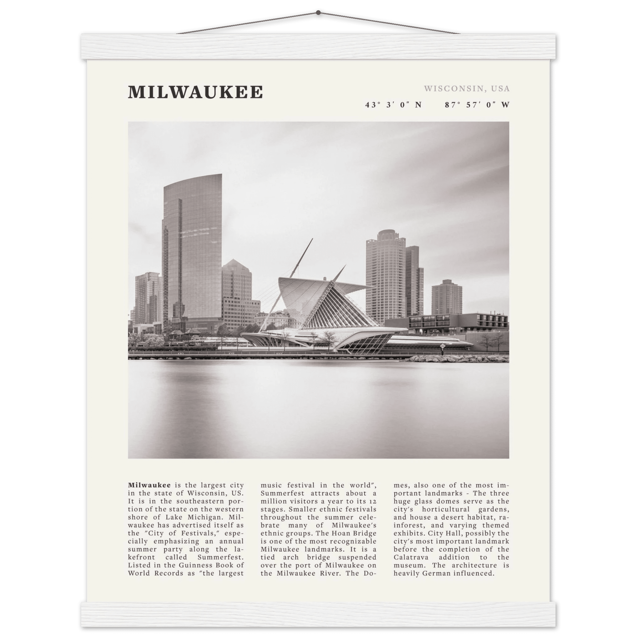 Milwaukee Poster | Black & White Wisconsin City Wall Art | USA Travel Print - Evergreen Posters