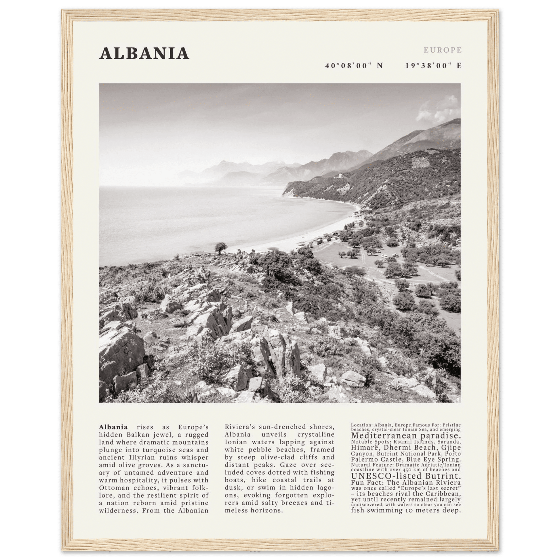 Albania Poster Black and White – Vintage Albanian Riviera Travel Print (Digital & Printed Options) - Evergreen Posters