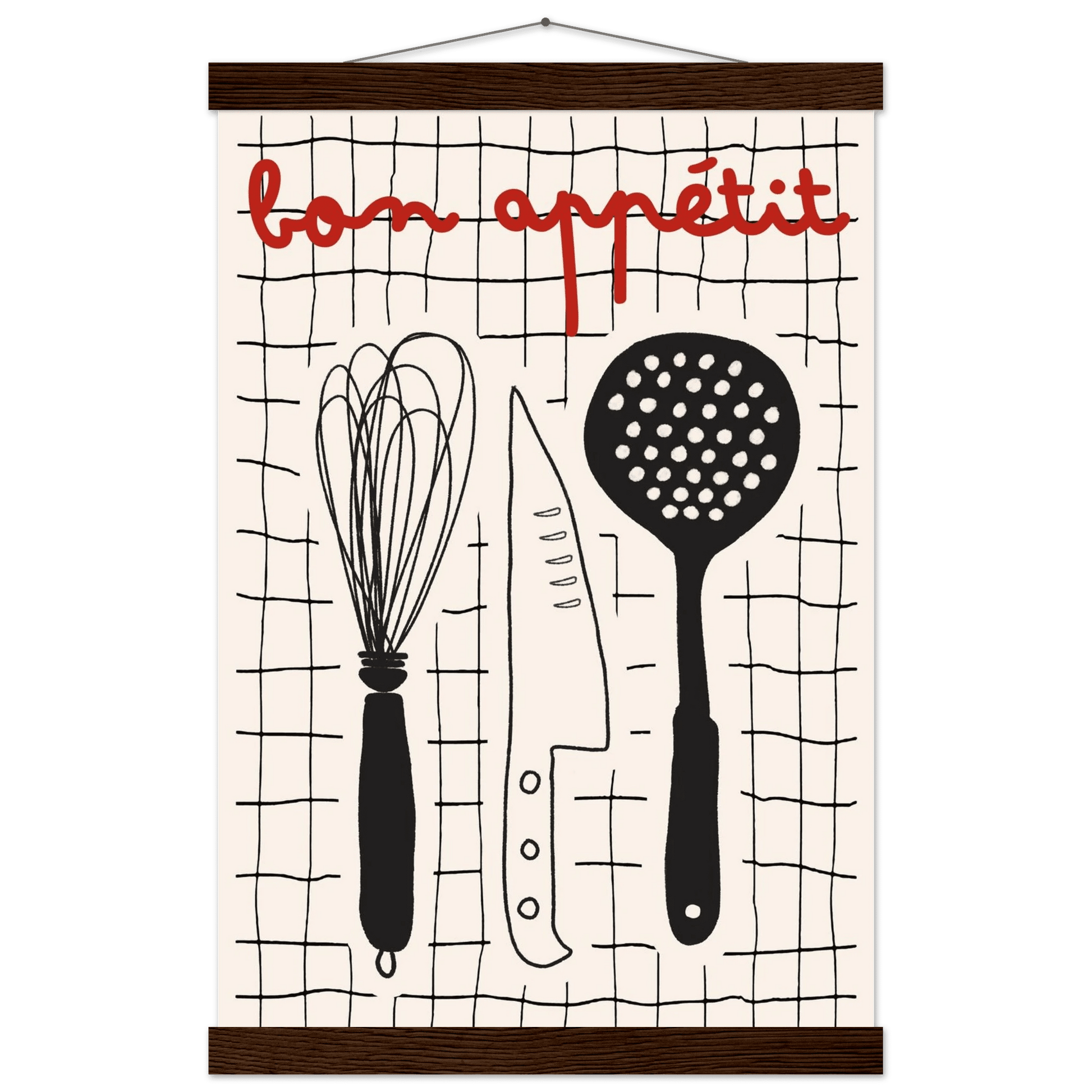 Bon Appétit French Kitchen Print | Bold Black Red Wall Art Poster - Evergreen Posters