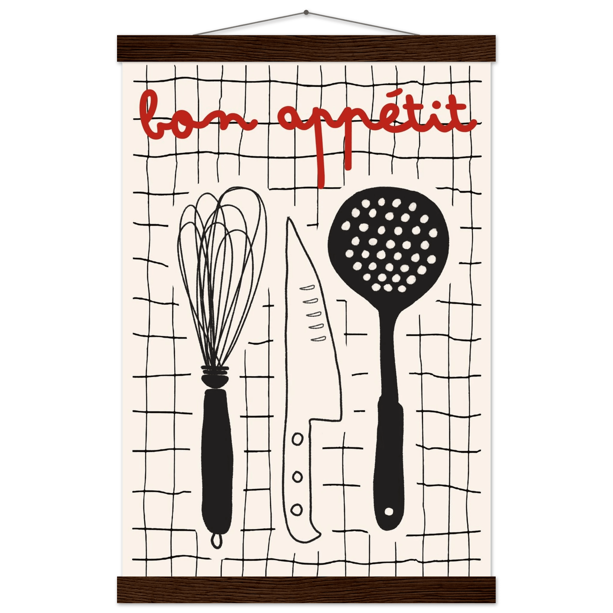 Bon Appétit French Kitchen Print | Bold Black Red Wall Art Poster - Evergreen Posters