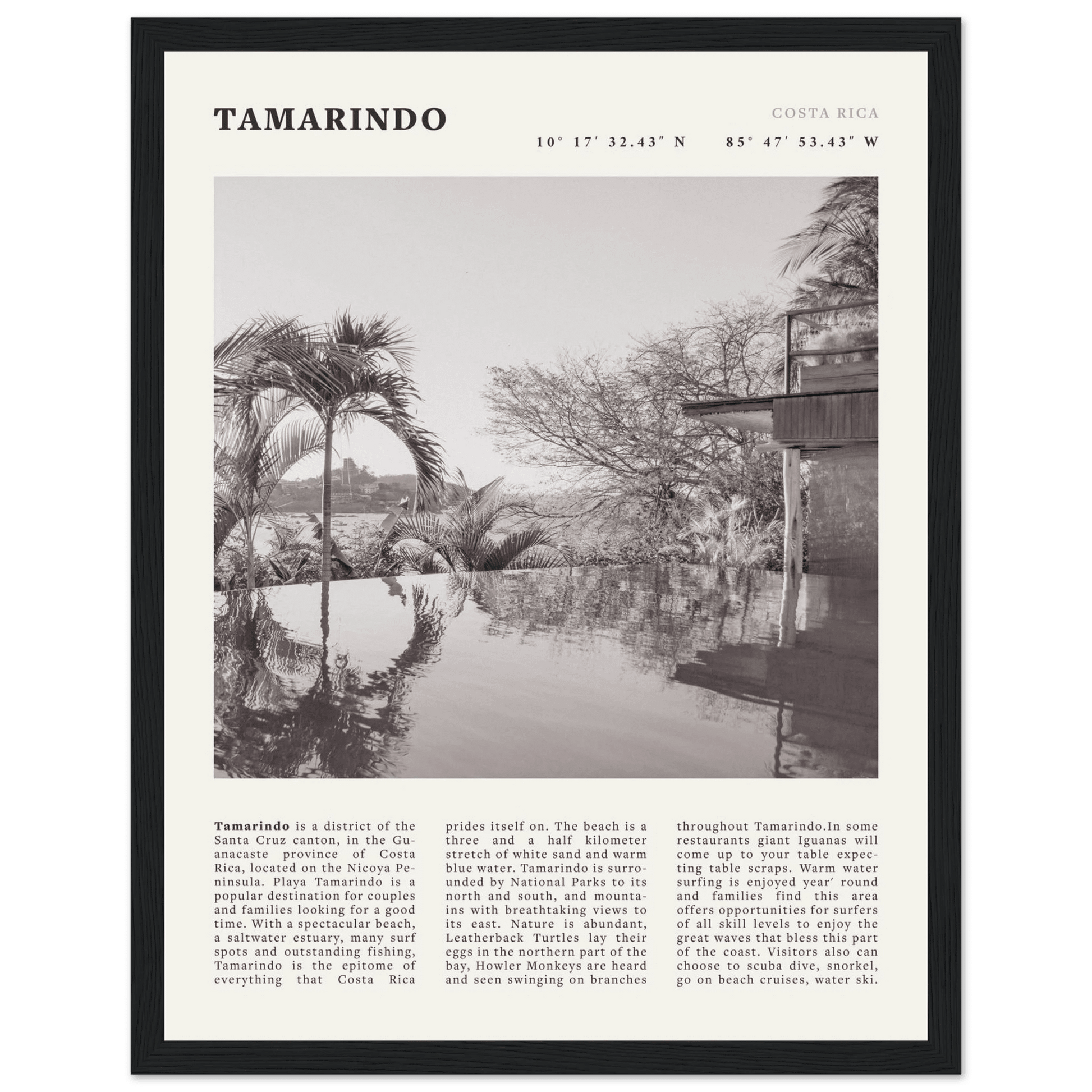 Tamarindo Poster | Black & White Costa Rica Beach Wall Art | Surf Travel Print - Evergreen Posters