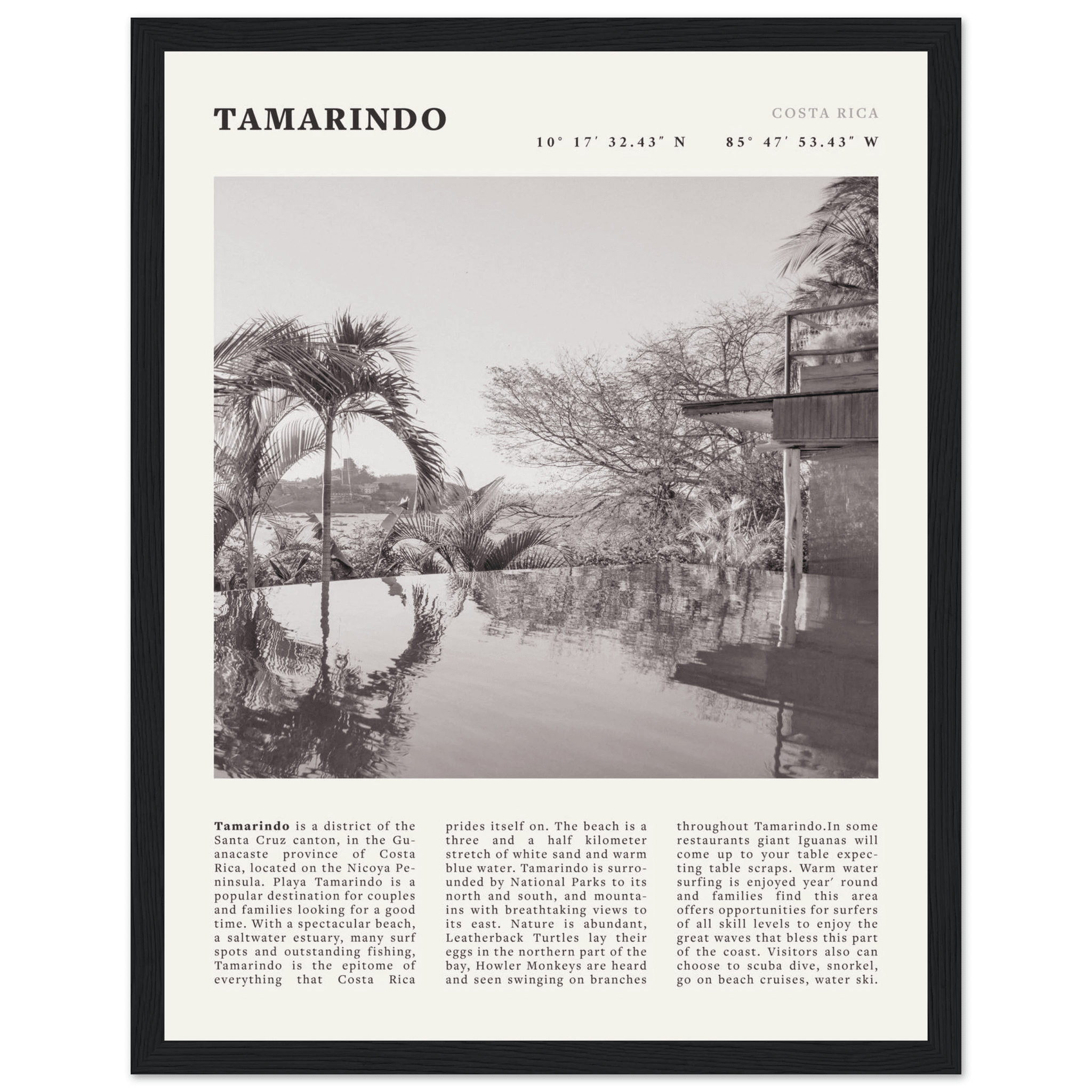 Tamarindo Poster | Black & White Costa Rica Beach Wall Art | Surf Travel Print - Evergreen Posters