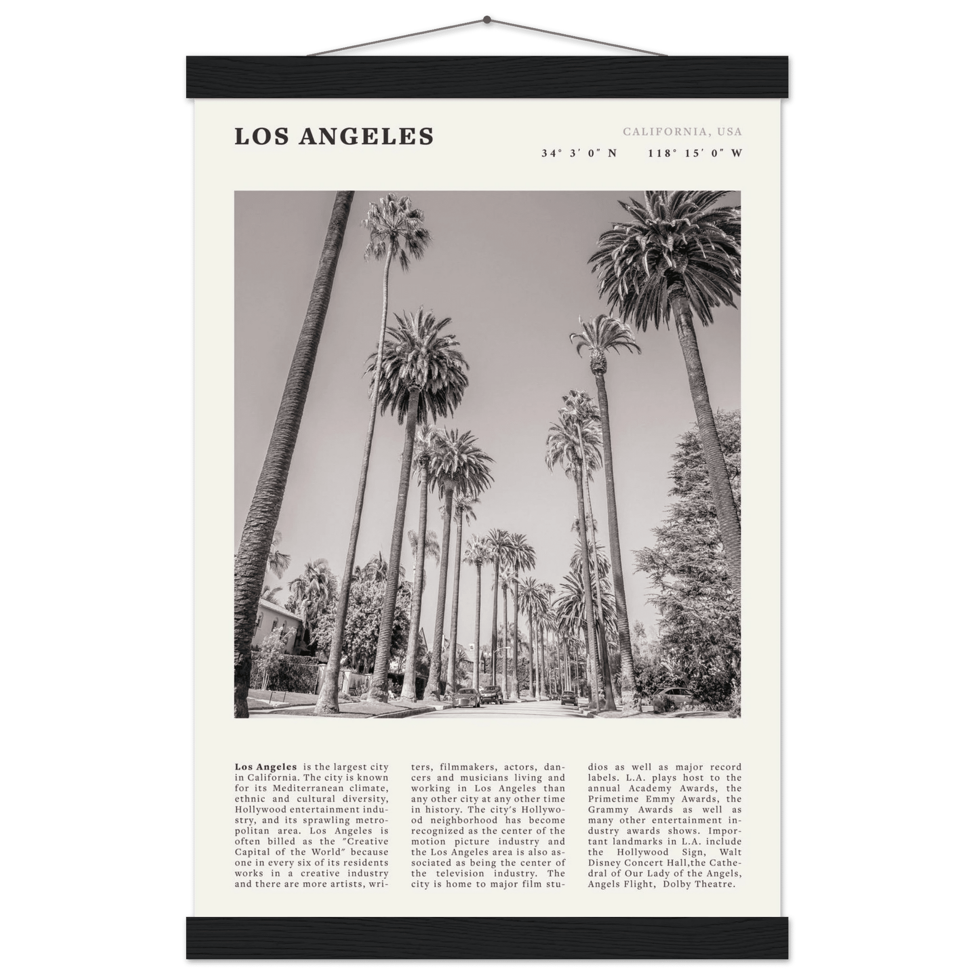 Los Angeles Poster | Black & White Palm Trees Wall Art | California Travel Print - Evergreen Posters