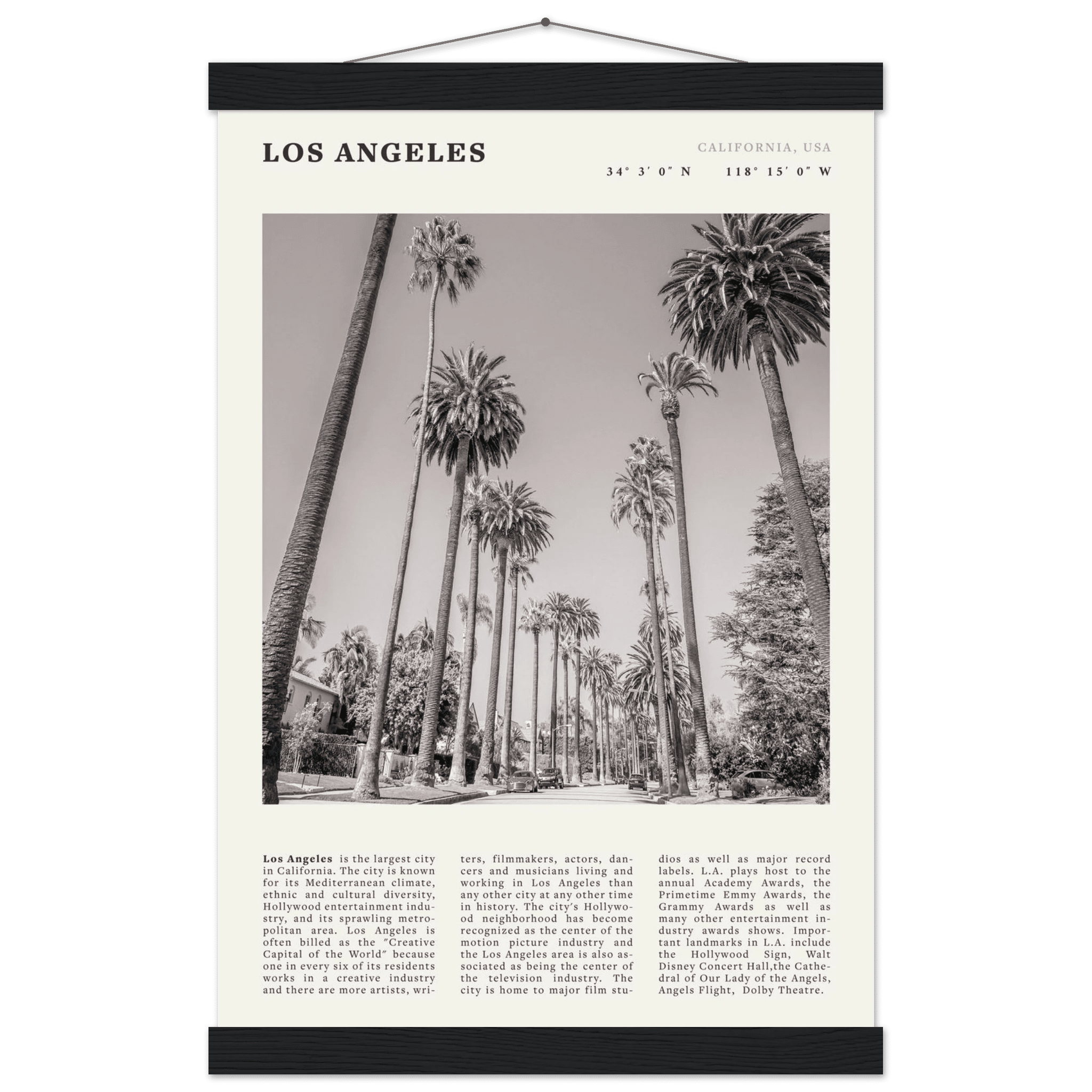 Los Angeles Poster | Black & White Palm Trees Wall Art | California Travel Print - Evergreen Posters