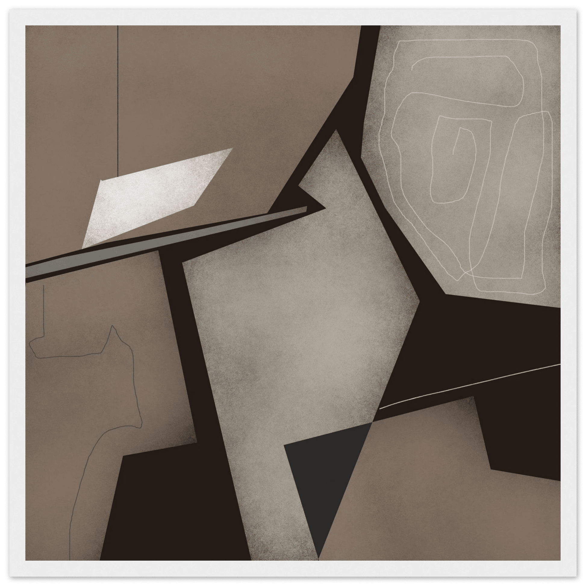 Taupe & Black Geometric Abstract Poster | Modern Square Wall Art | Neutral Decor Print - Evergreen Posters