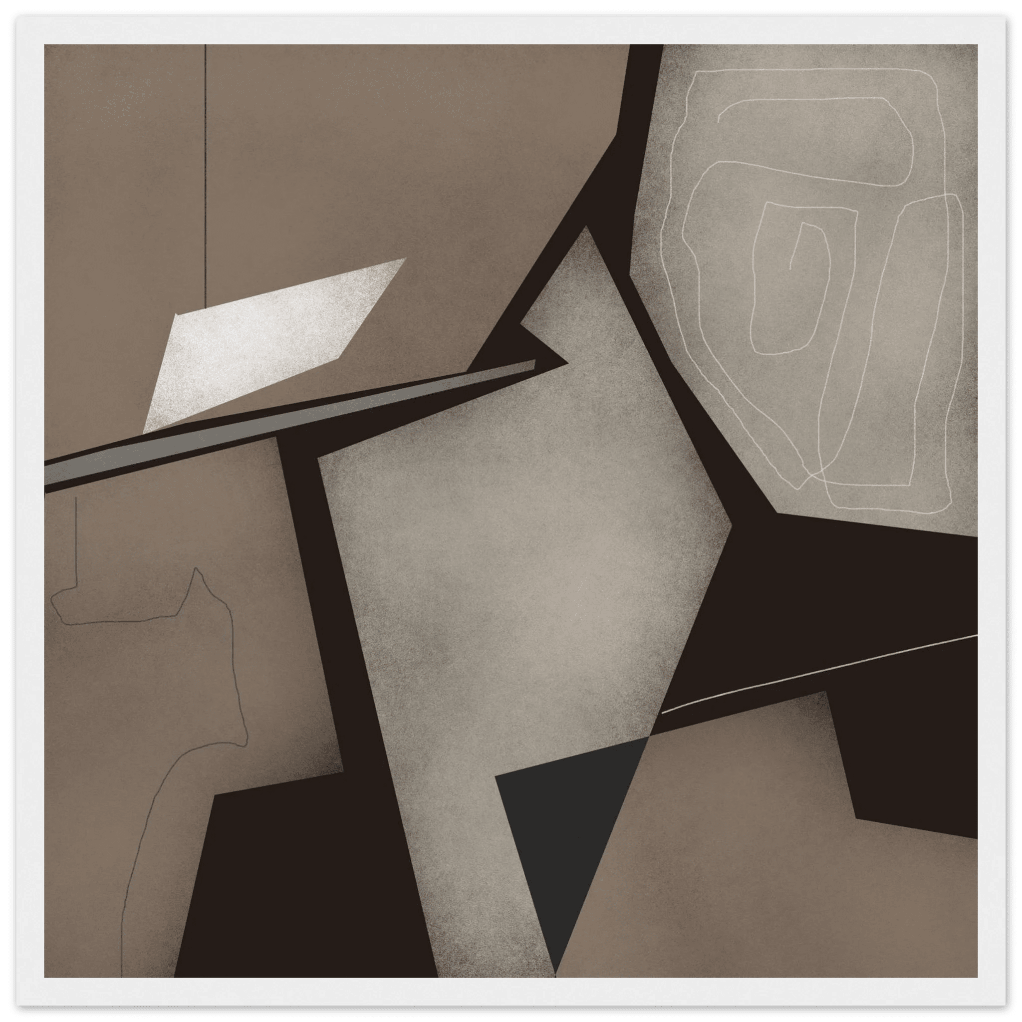 Taupe & Black Geometric Abstract Poster | Modern Square Wall Art | Neutral Decor Print - Evergreen Posters