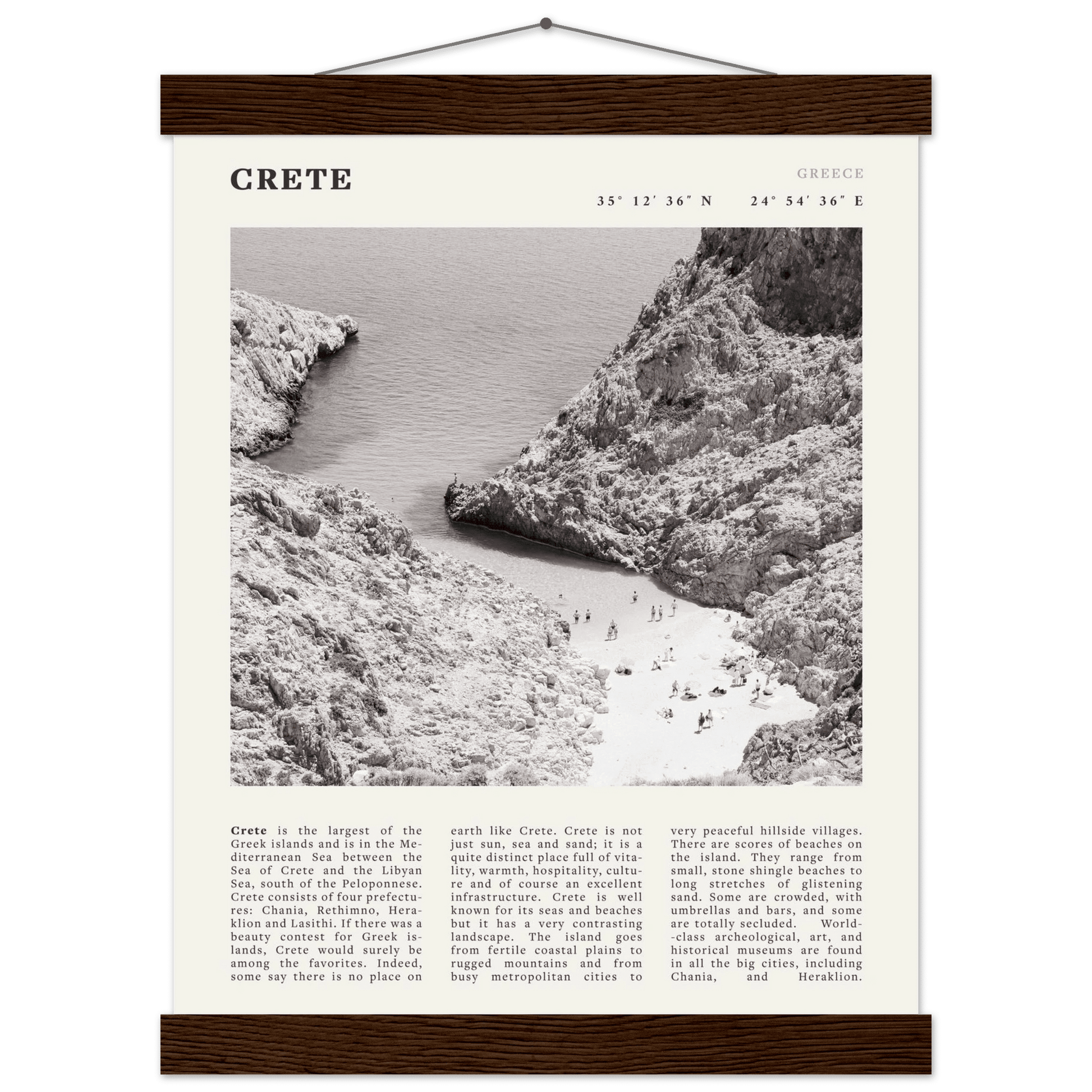 Crete Poster | Black & White Greece Beach Wall Art | Mediterranean Travel Print - Evergreen Posters