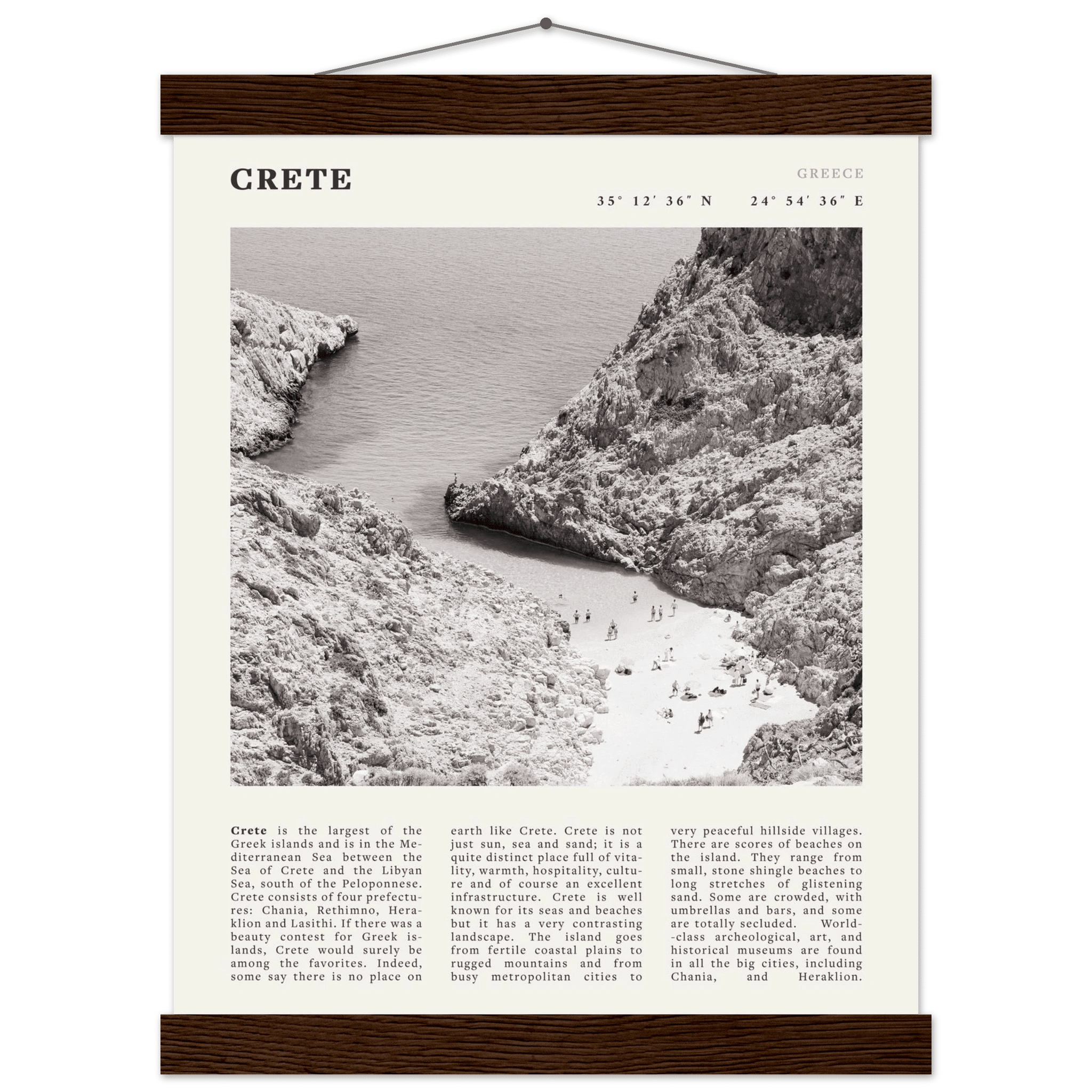 Crete Poster | Black & White Greece Beach Wall Art | Mediterranean Travel Print - Evergreen Posters