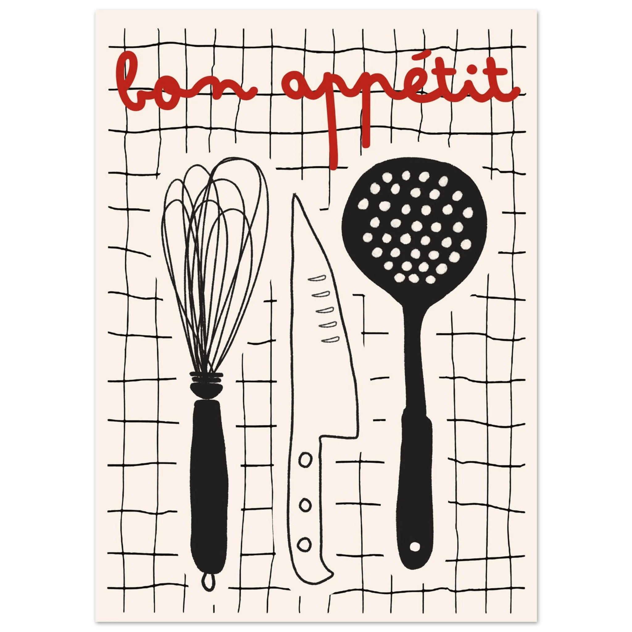 Bon Appétit French Kitchen Print | Bold Black Red Wall Art Poster - Evergreen Posters