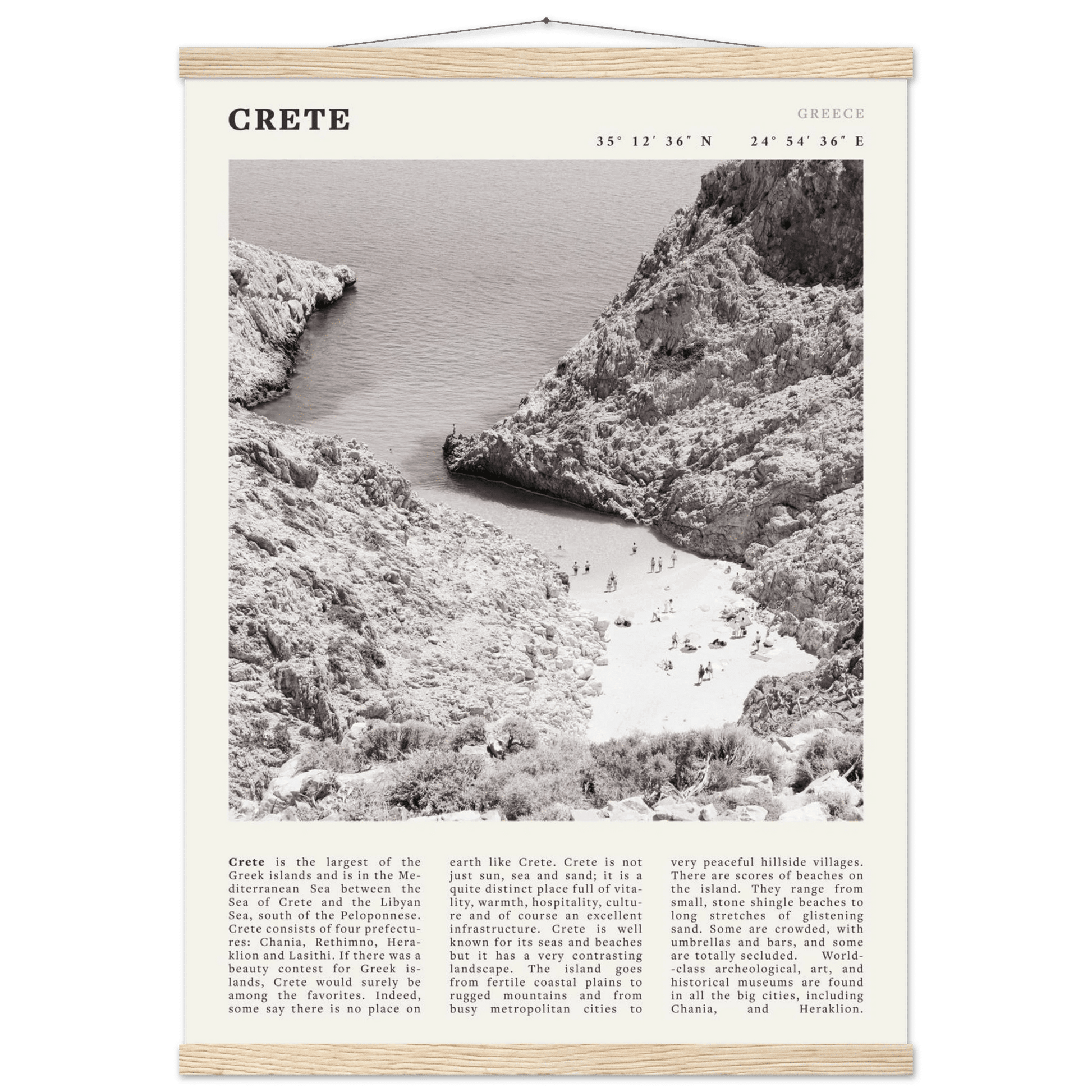 Crete Poster | Black & White Greece Beach Wall Art | Mediterranean Travel Print - Evergreen Posters