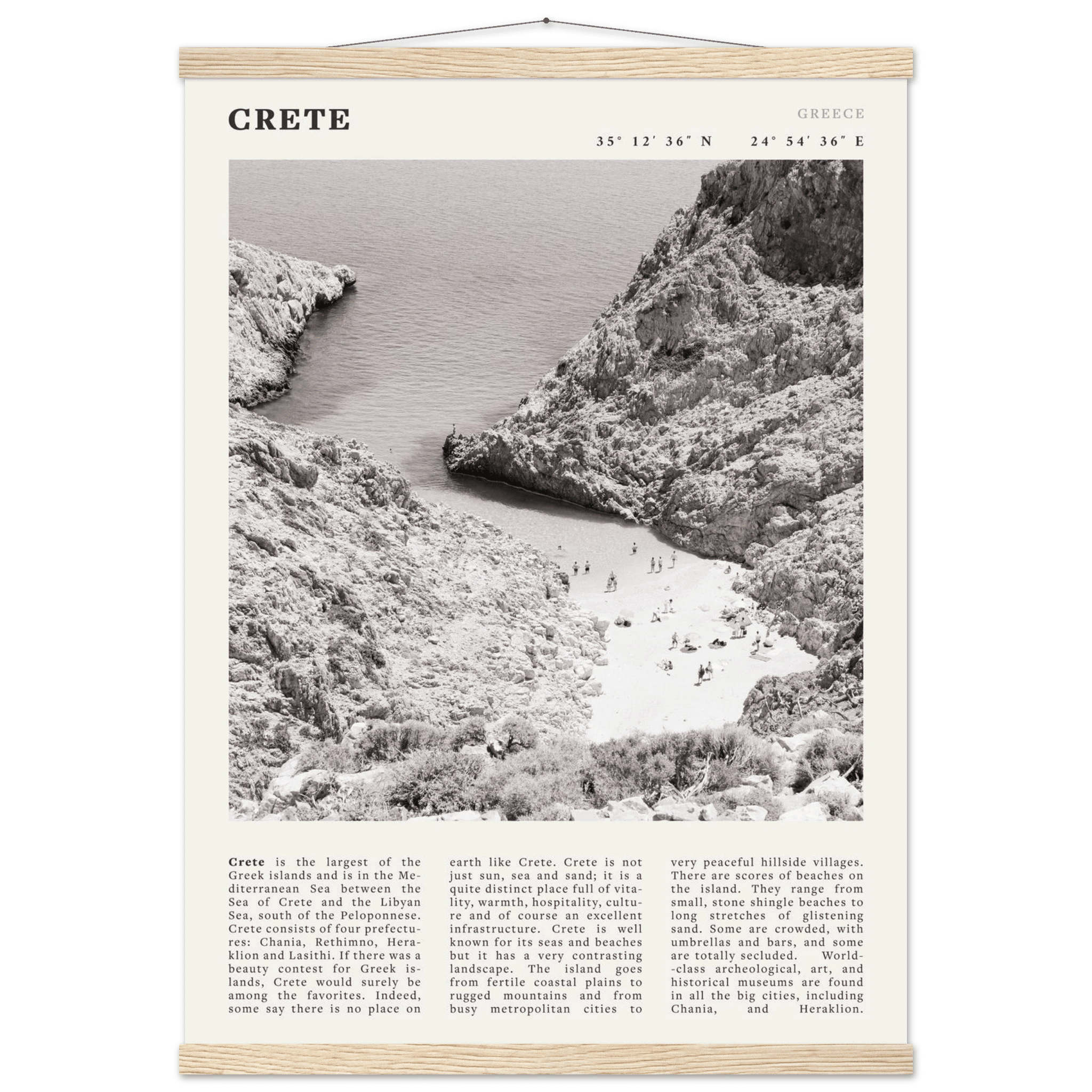 Crete Poster | Black & White Greece Beach Wall Art | Mediterranean Travel Print - Evergreen Posters