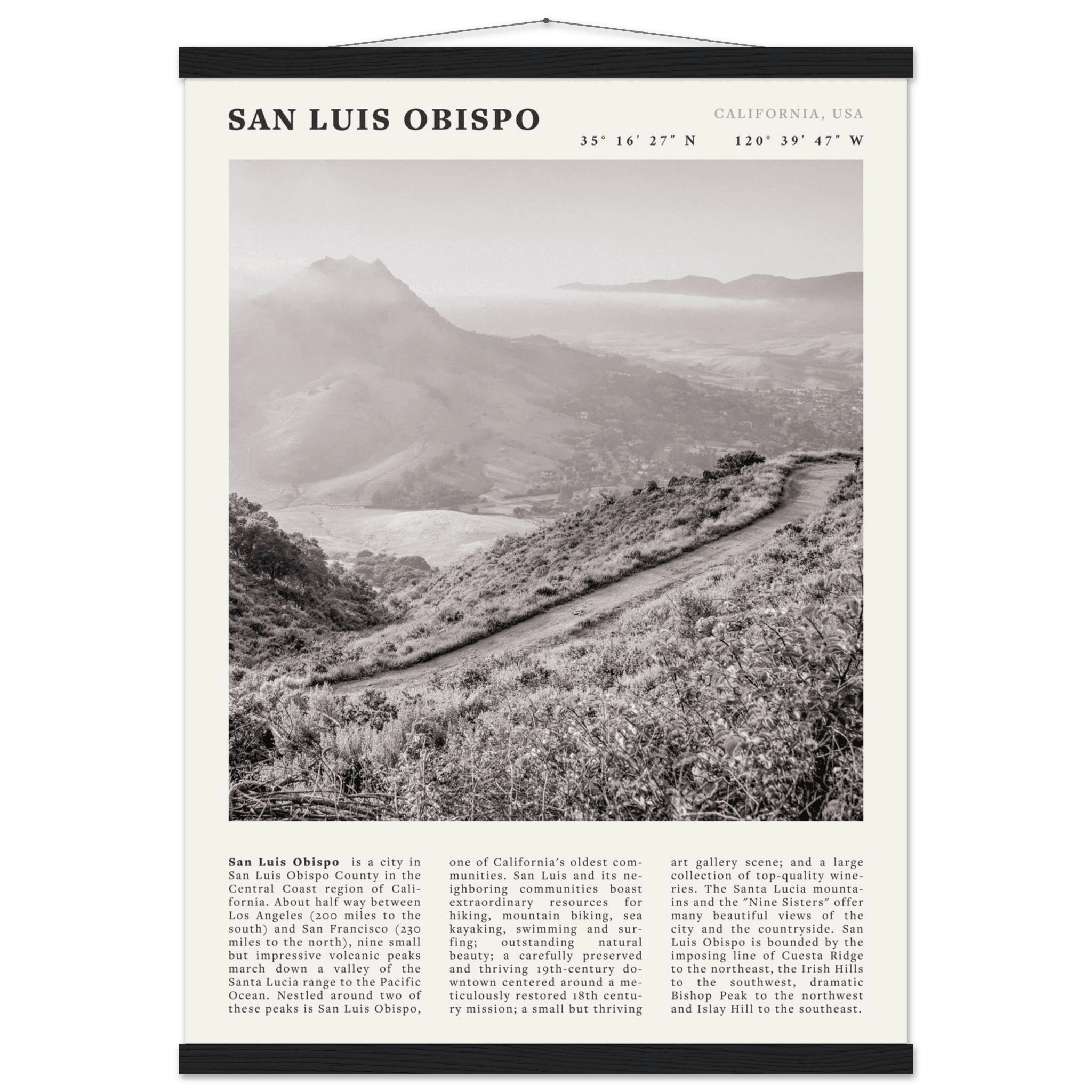 San Luis Obispo Poster | Black & White California Wall Art | SLO Travel Print - Evergreen Posters