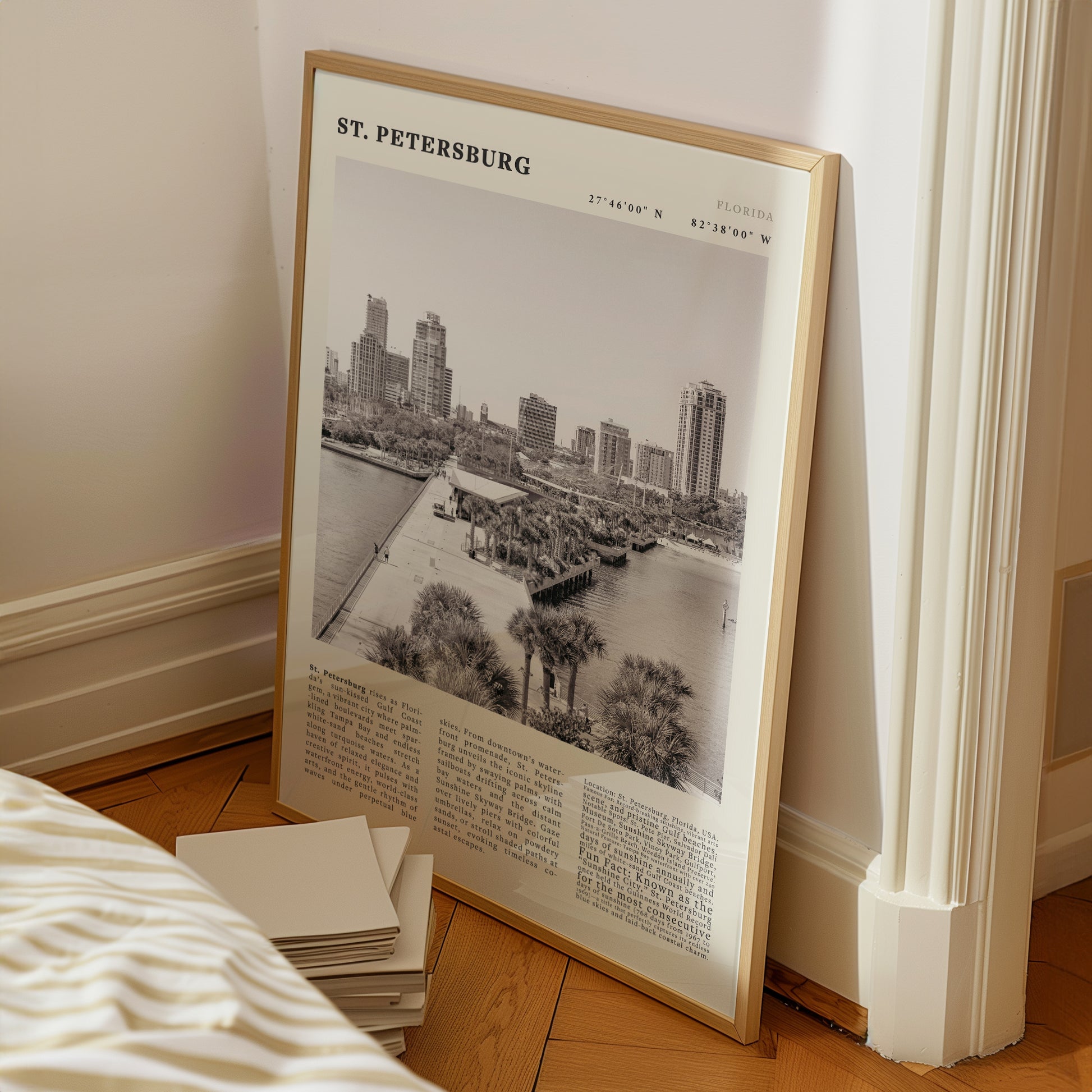 St. Petersburg Florida Poster Black and White – Vintage St Pete Skyline Print (Digital & Printed Options) - Evergreen Posters