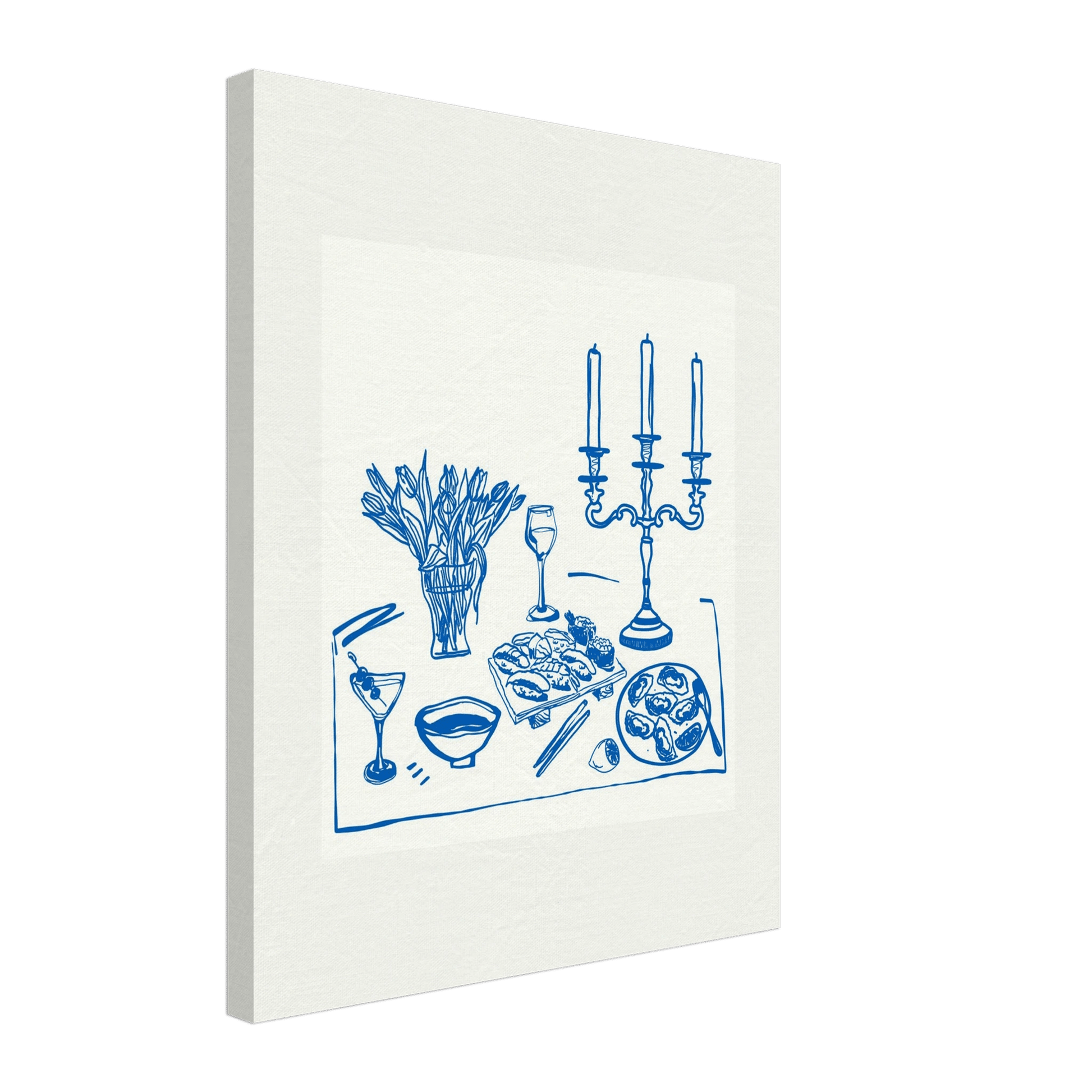 Fine Dining Table Print | Blue Line Art Kitchen Wall Art | Elegant Dining Room Poster - Evergreen Posters