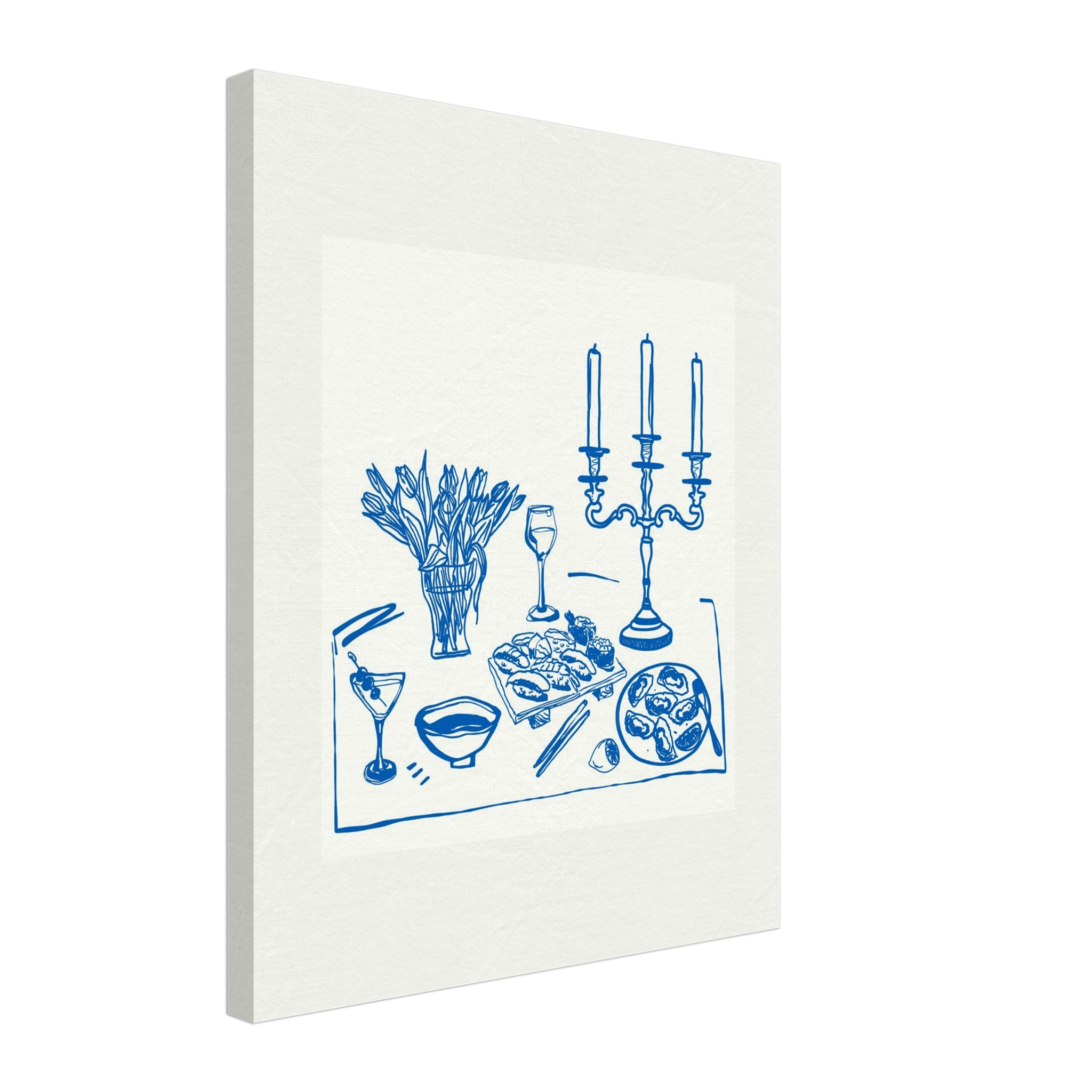 Fine Dining Table Print | Blue Line Art Kitchen Wall Art | Elegant Dining Room Poster - Evergreen Posters