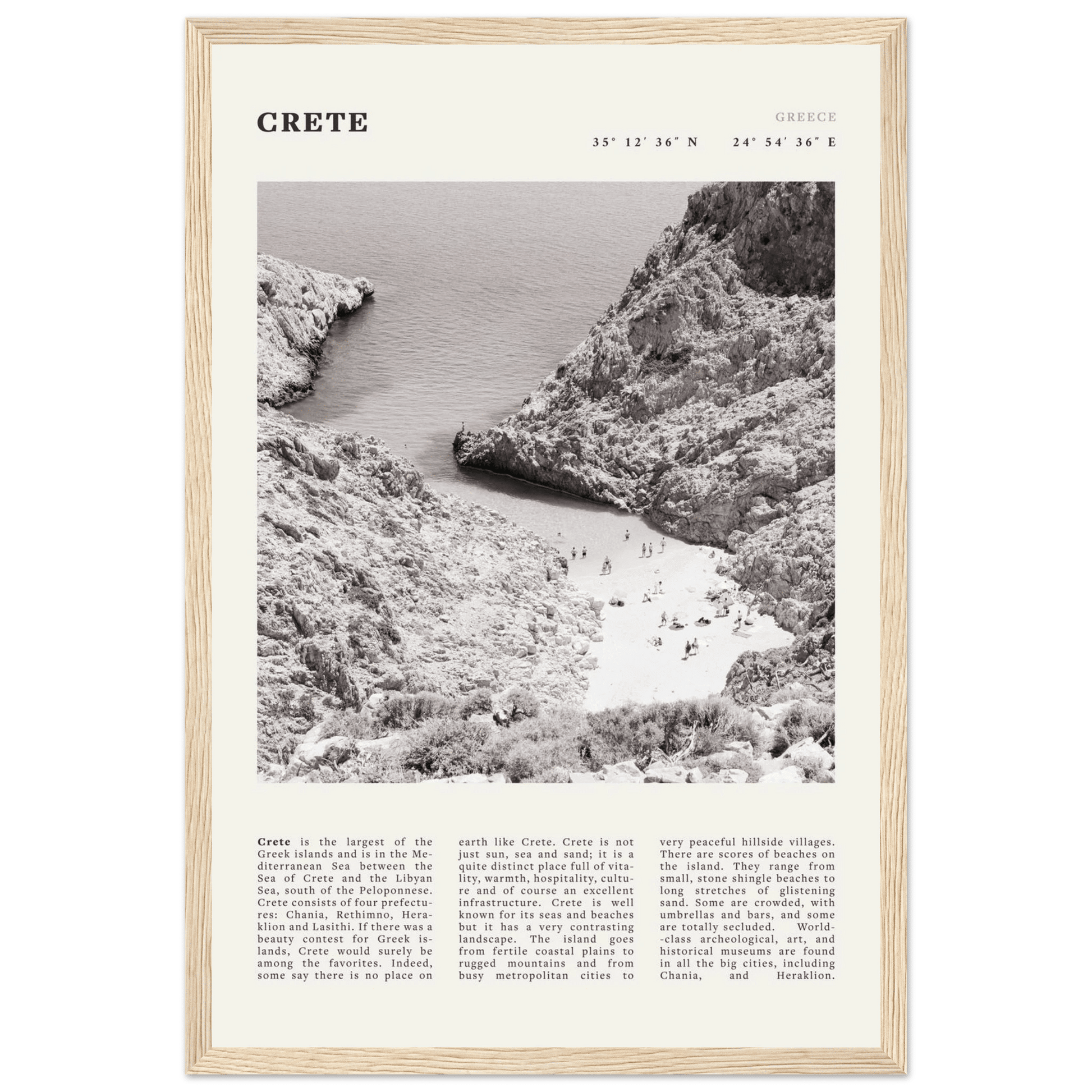 Crete Poster | Black & White Greece Beach Wall Art | Mediterranean Travel Print - Evergreen Posters