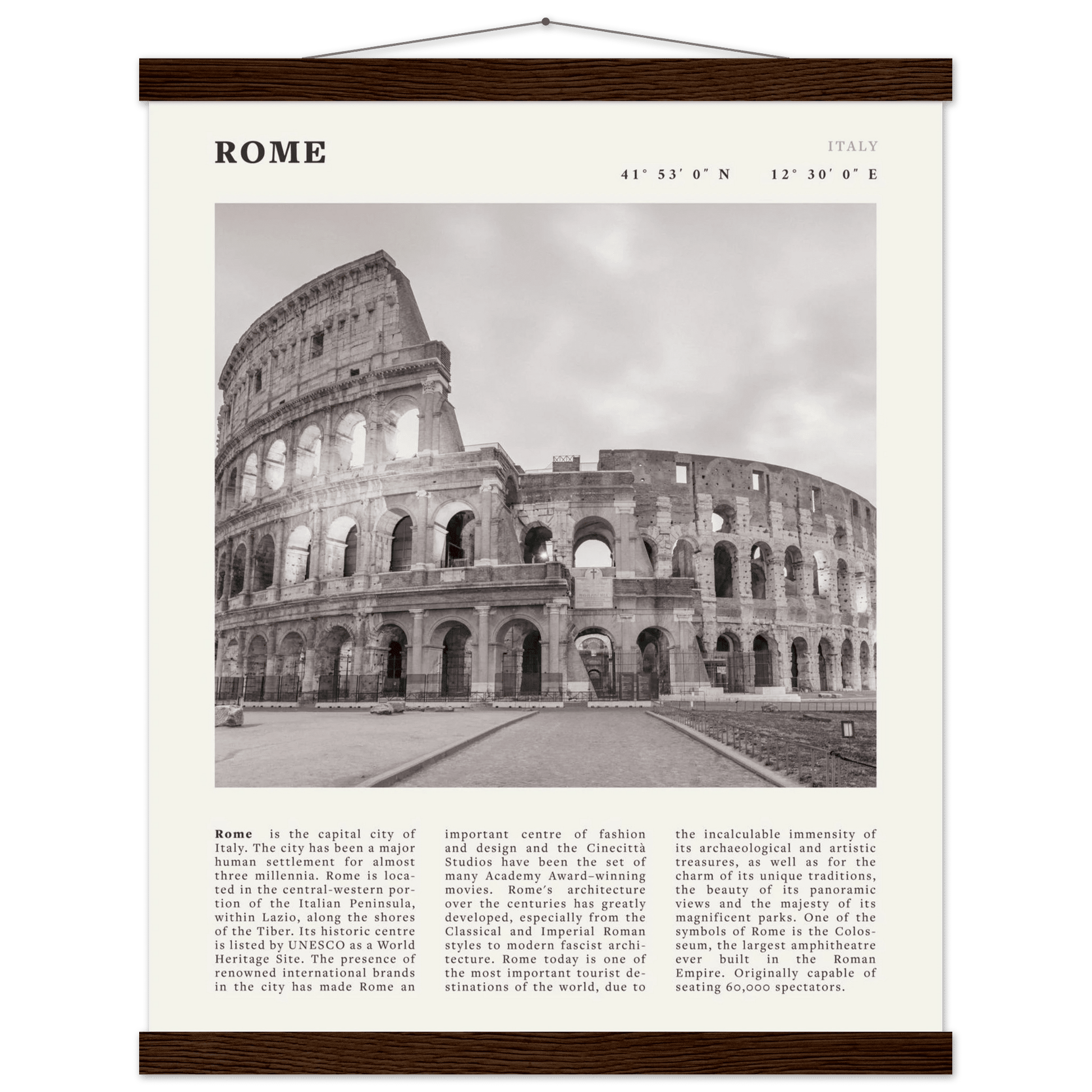 Rome Poster | Black & White Colosseum Wall Art | Italy Travel Print | Roman Decor - Evergreen Posters