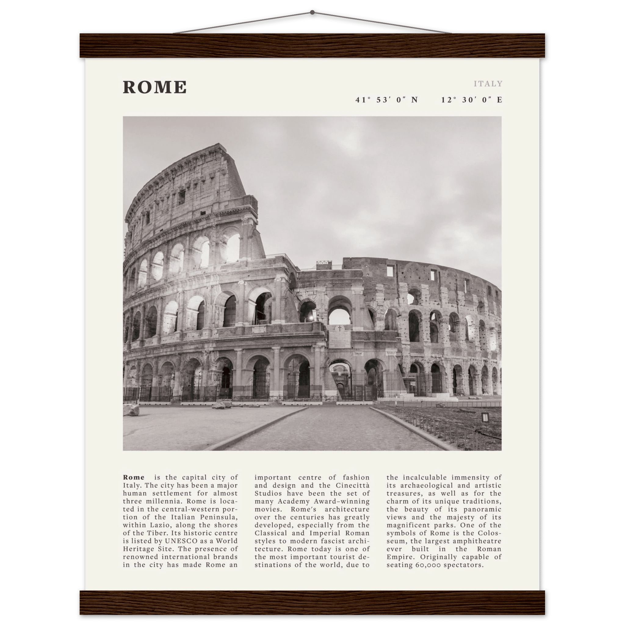 Rome Poster | Black & White Colosseum Wall Art | Italy Travel Print | Roman Decor - Evergreen Posters