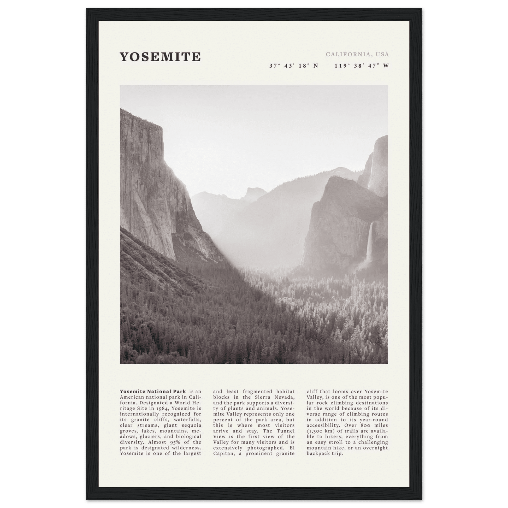Yosemite Poster | Black & White National Park Wall Art | California Nature Print - Evergreen Posters