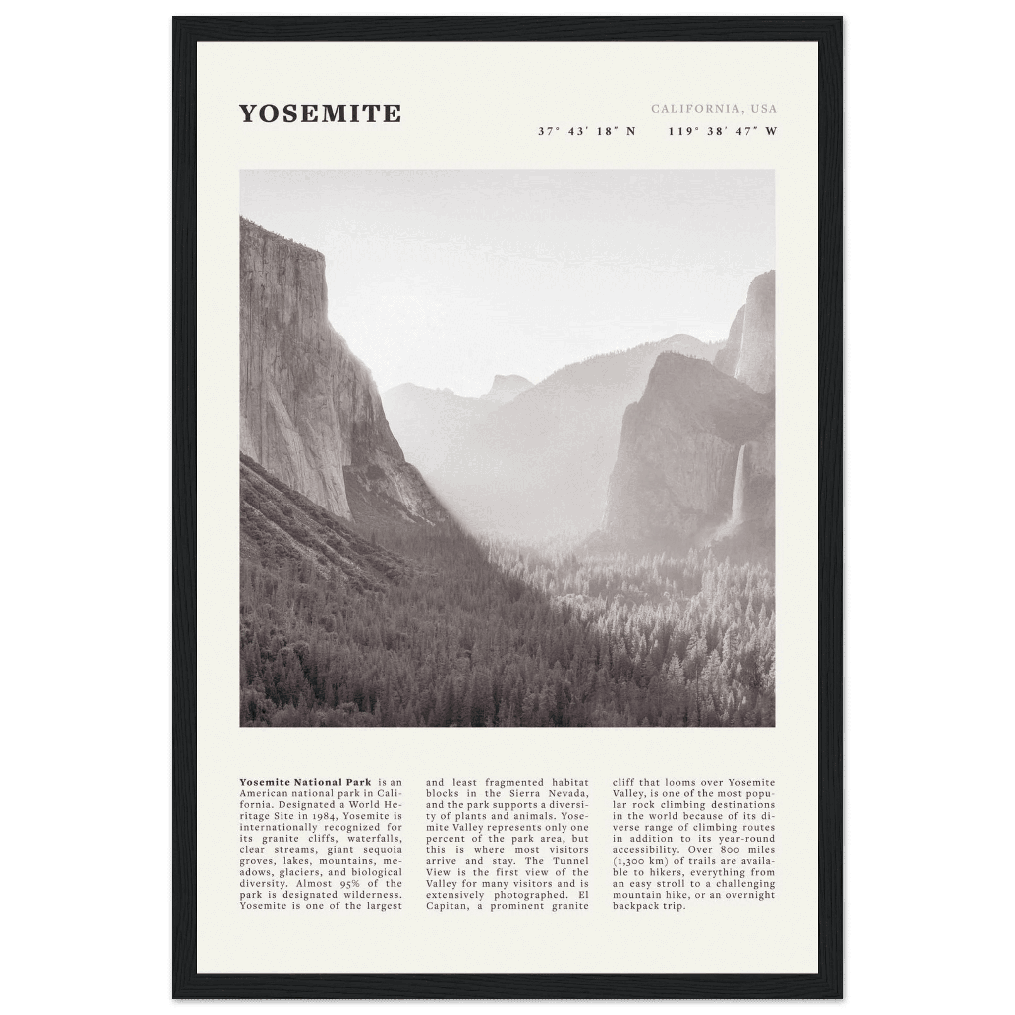Yosemite Poster | Black & White National Park Wall Art | California Nature Print - Evergreen Posters