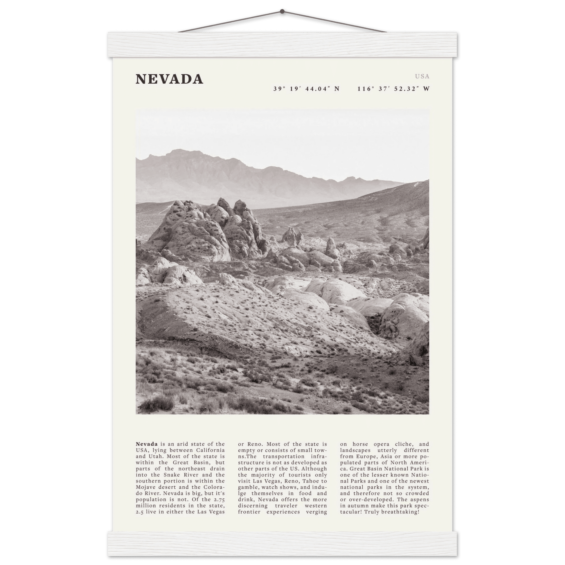 Nevada Poster | Black & White Desert Landscape Wall Art | USA Travel Print Decor - Evergreen Posters
