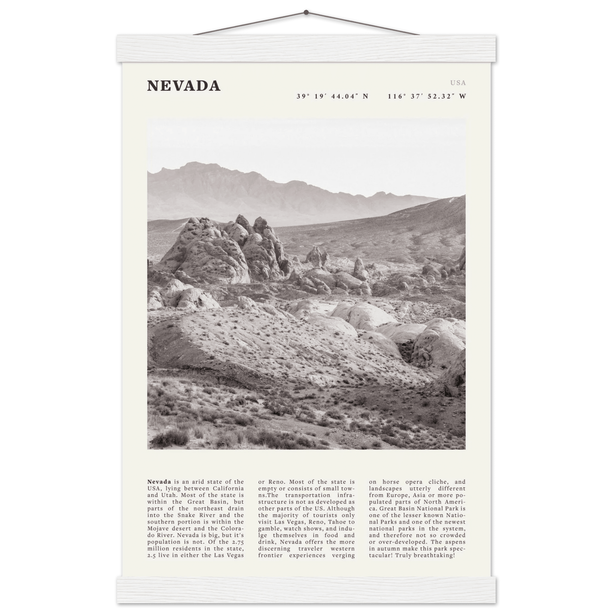Nevada Poster | Black & White Desert Landscape Wall Art | USA Travel Print Decor - Evergreen Posters