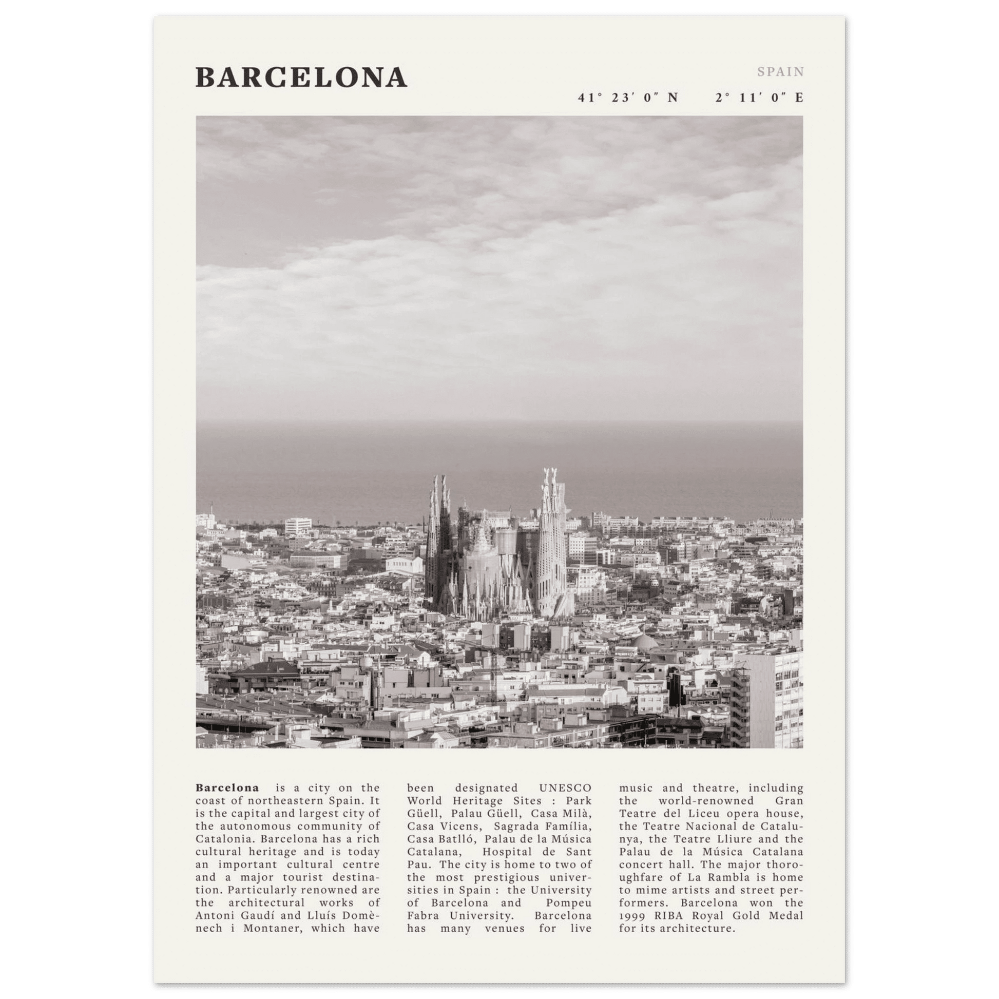 Barcelona Poster | Black & White Sagrada Familia Wall Art | Spain Travel Print - Evergreen Posters