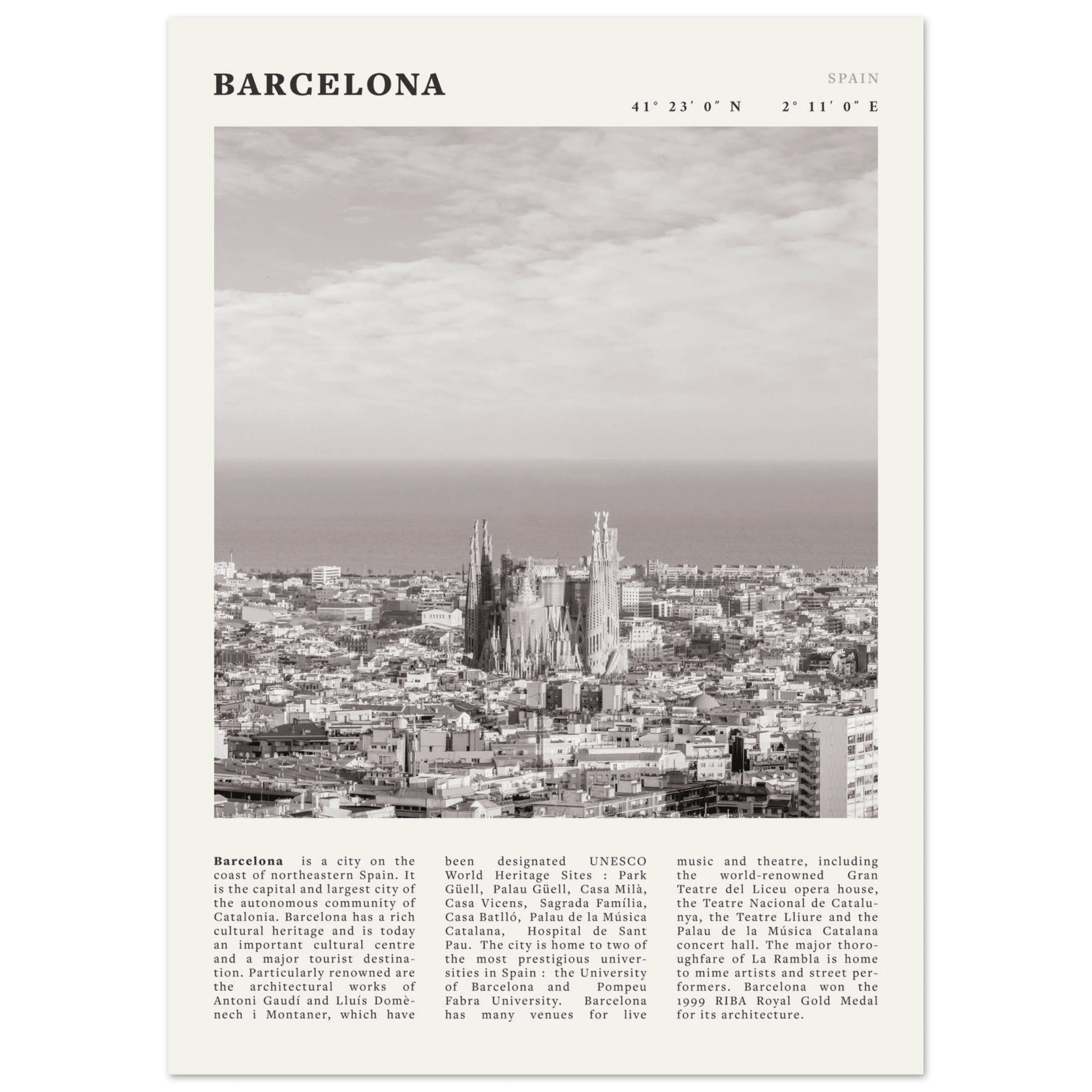 Barcelona Poster | Black & White Sagrada Familia Wall Art | Spain Travel Print - Evergreen Posters