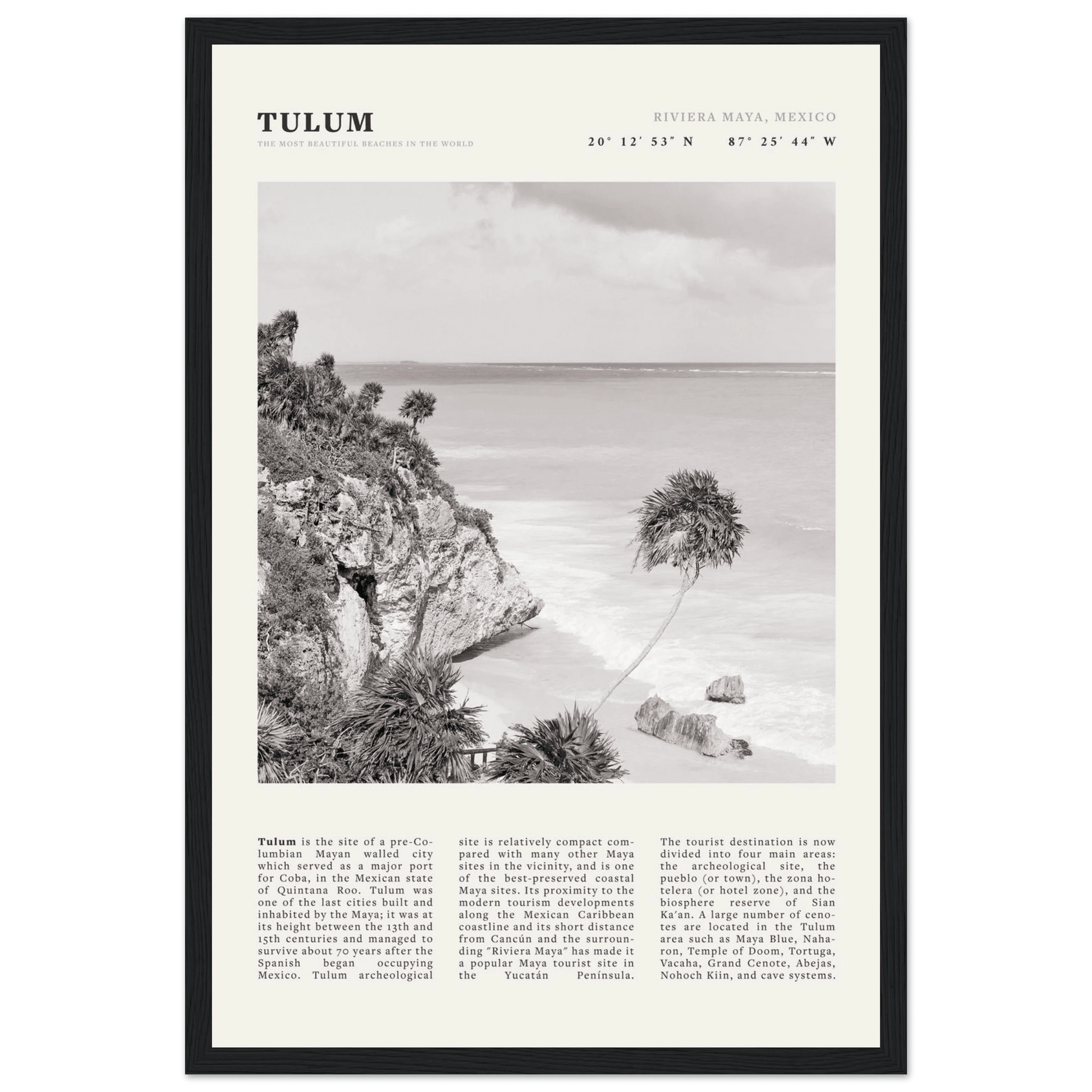 Tulum Poster | Black & White Riviera Maya Mexico Wall Art | Beach Travel Print - Evergreen Posters