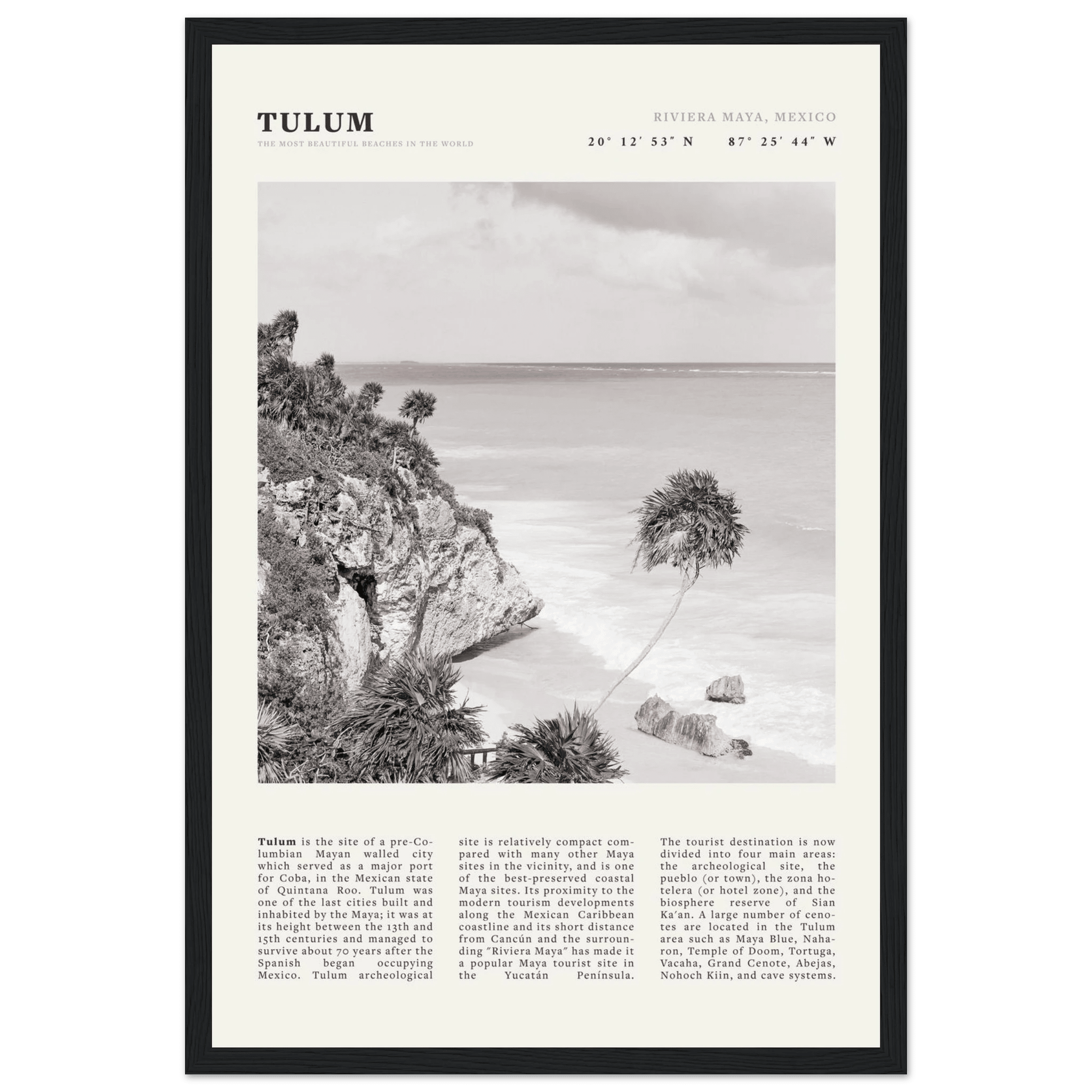Tulum Poster | Black & White Riviera Maya Mexico Wall Art | Beach Travel Print - Evergreen Posters