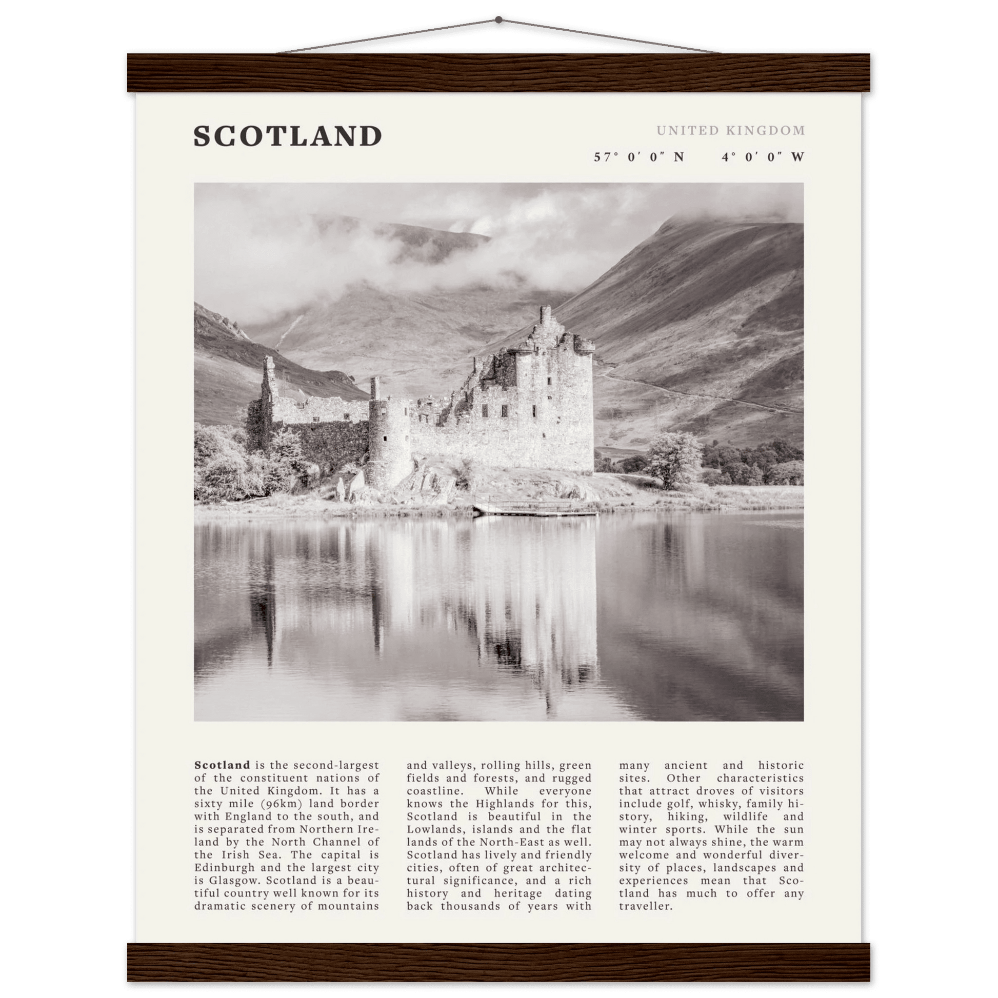 Scotland Poster | Black & White Highland Castle Wall Art | UK Travel Print Decor - Evergreen Posters