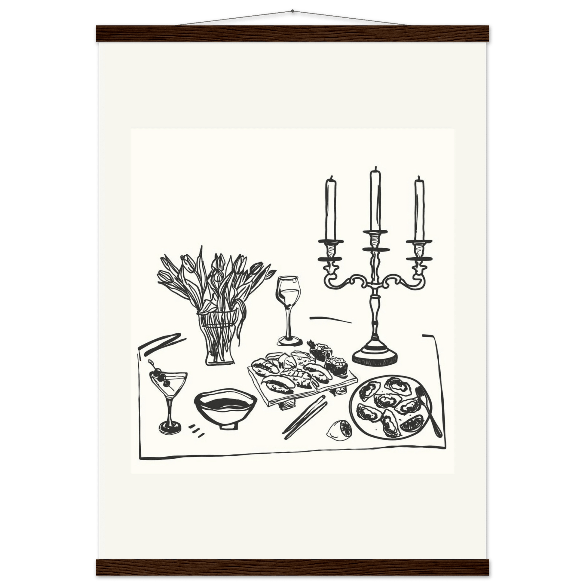 Fine Dining Table Print | Black Line Art Kitchen Wall Art | Elegant Dining Room Poster - Evergreen Posters