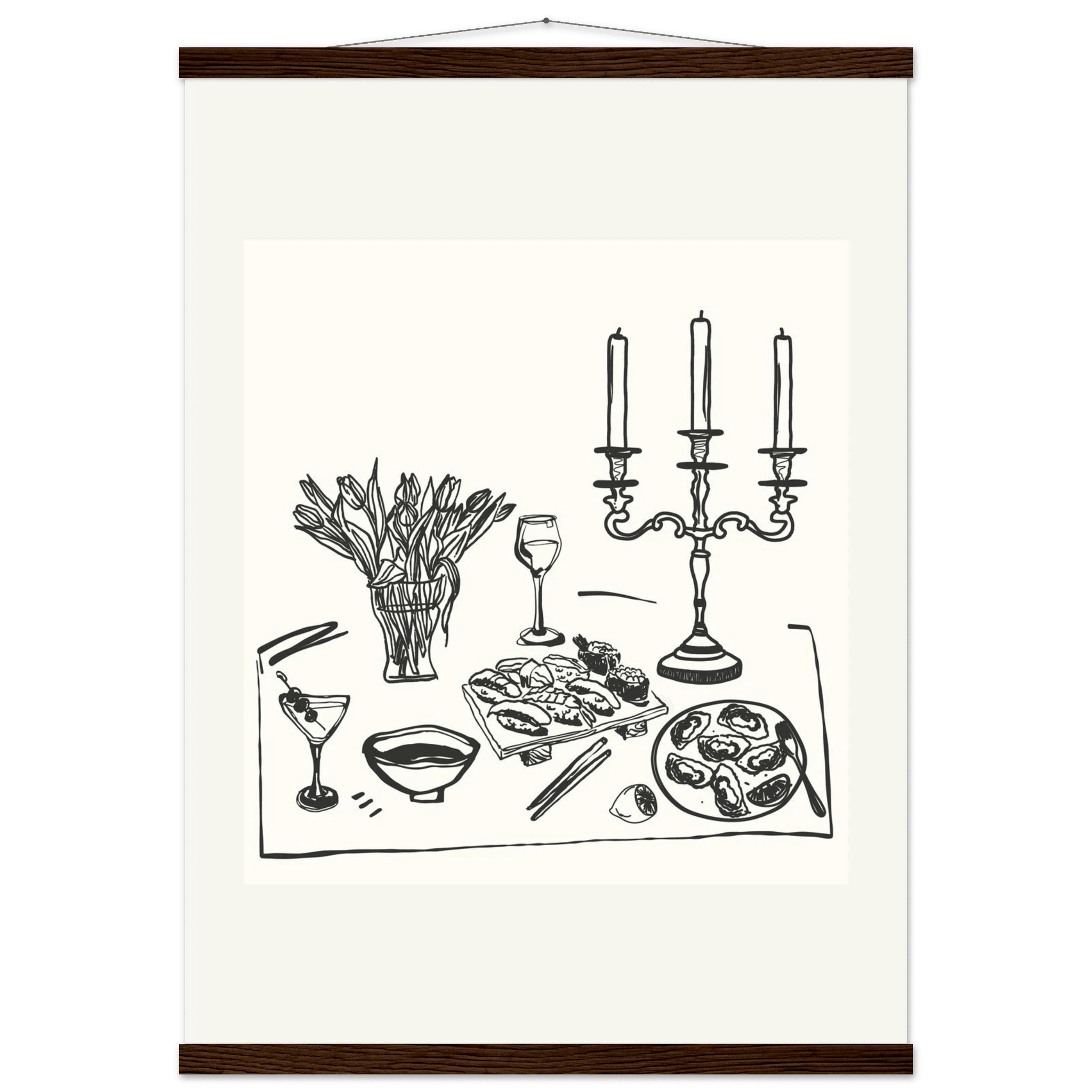 Fine Dining Table Print | Black Line Art Kitchen Wall Art | Elegant Dining Room Poster - Evergreen Posters