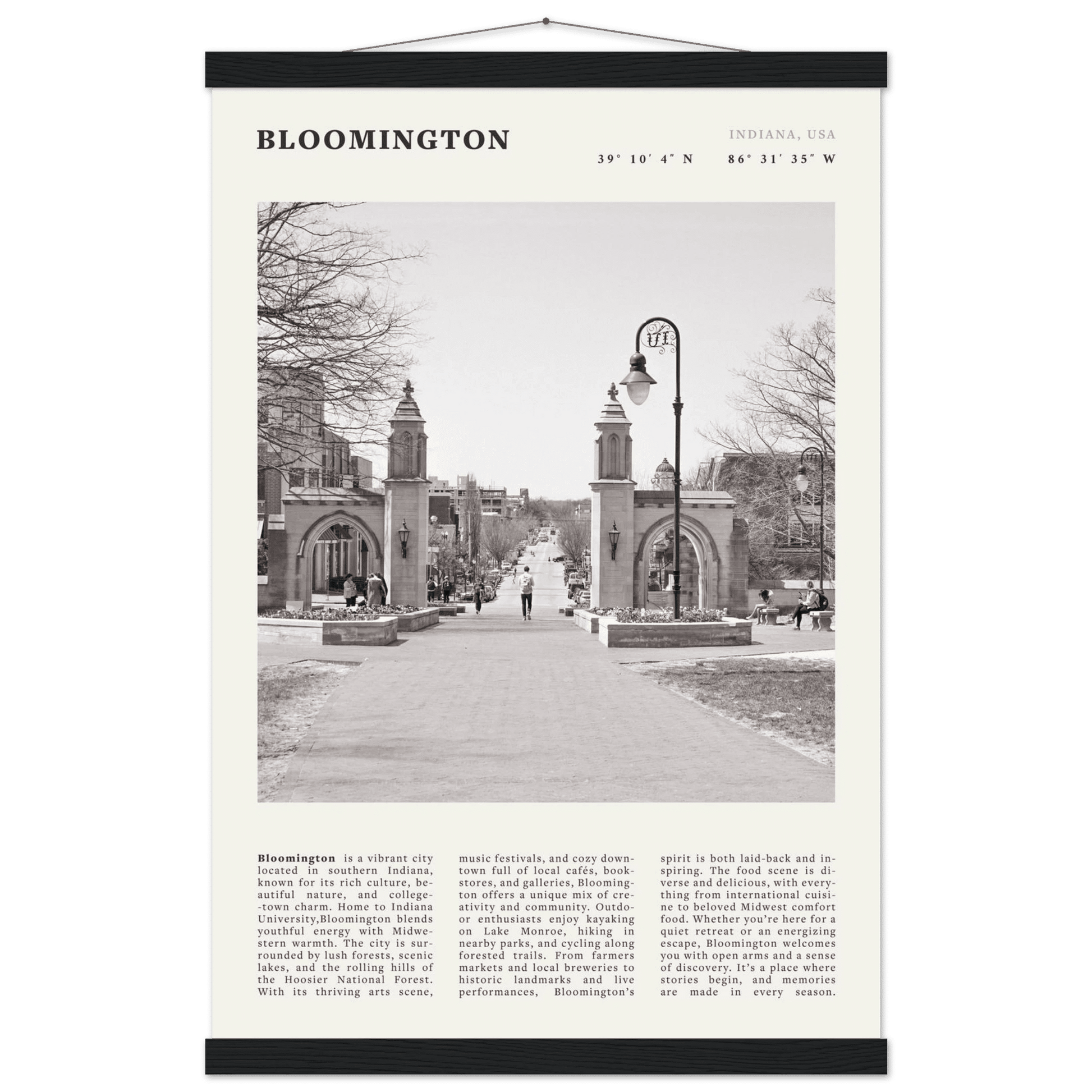 Bloomington Indiana Black and White Vintage Poster - Evergreen Posters