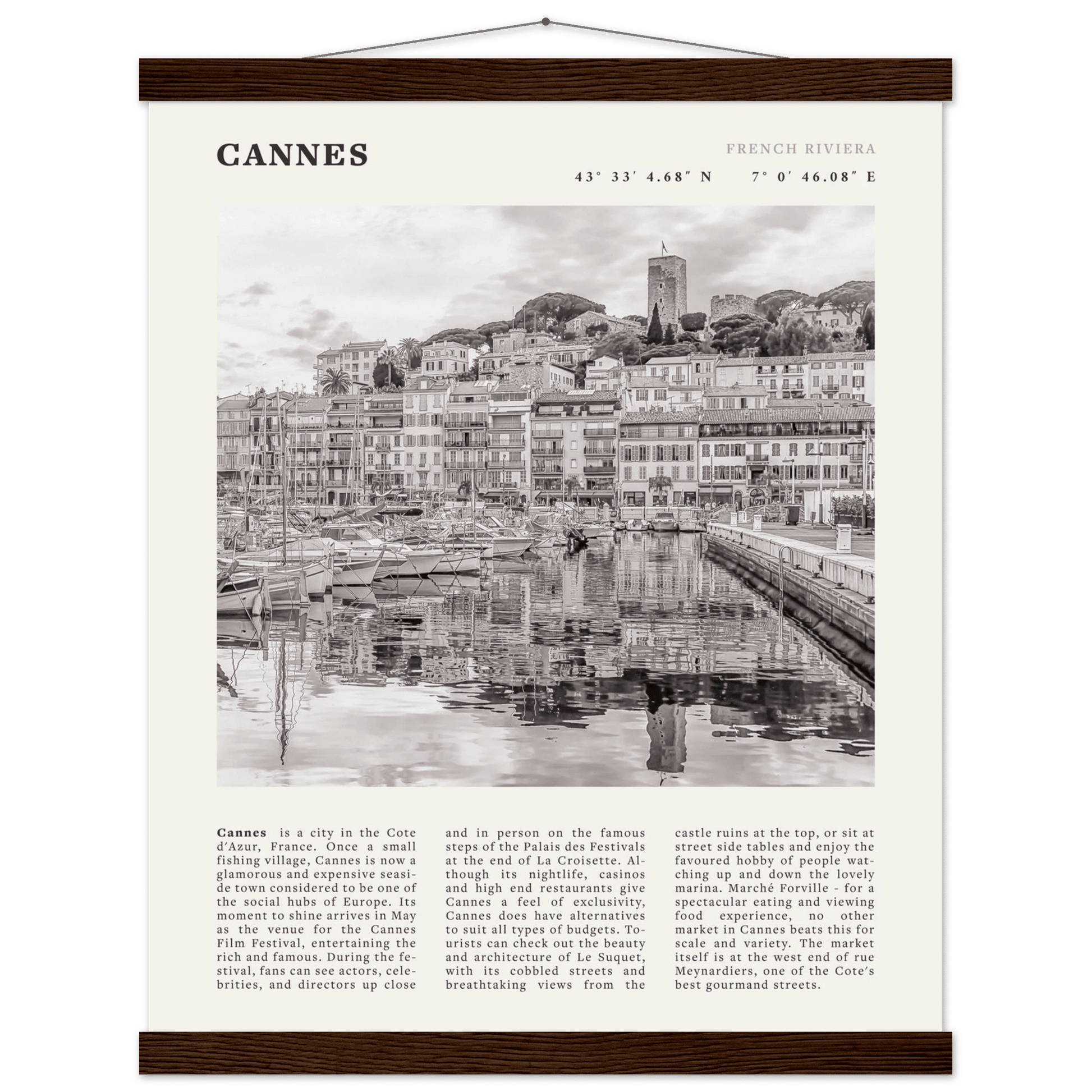 Cannes Poster | Black & White French Riviera Wall Art | France Travel Print - Evergreen Posters