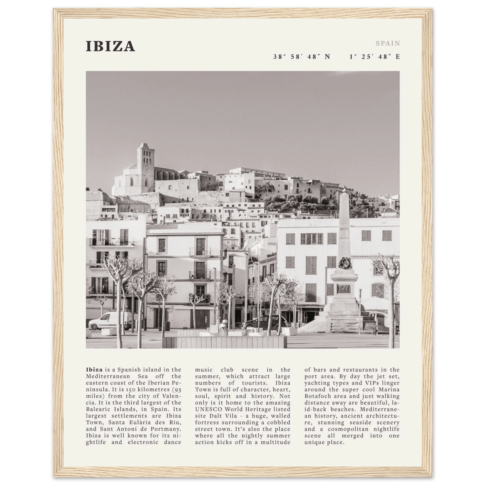 Ibiza Poster | Black & White Spanish Island Wall Art | Spain Travel Print - Evergreen Posters