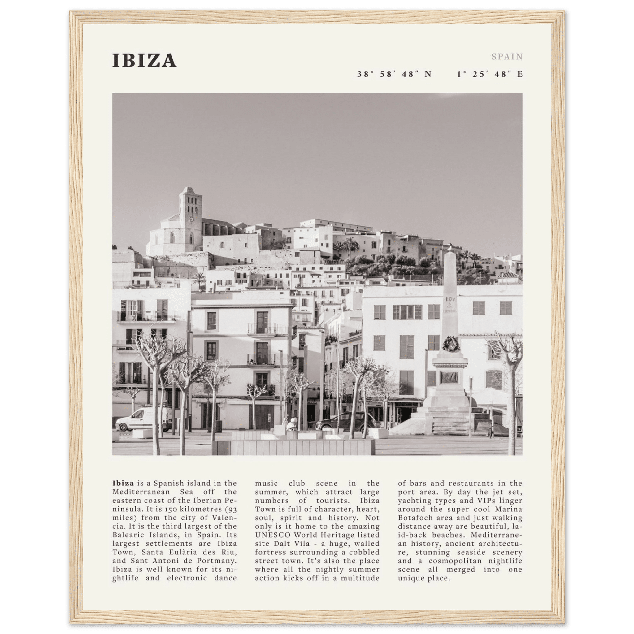 Ibiza Poster | Black & White Spanish Island Wall Art | Spain Travel Print - Evergreen Posters