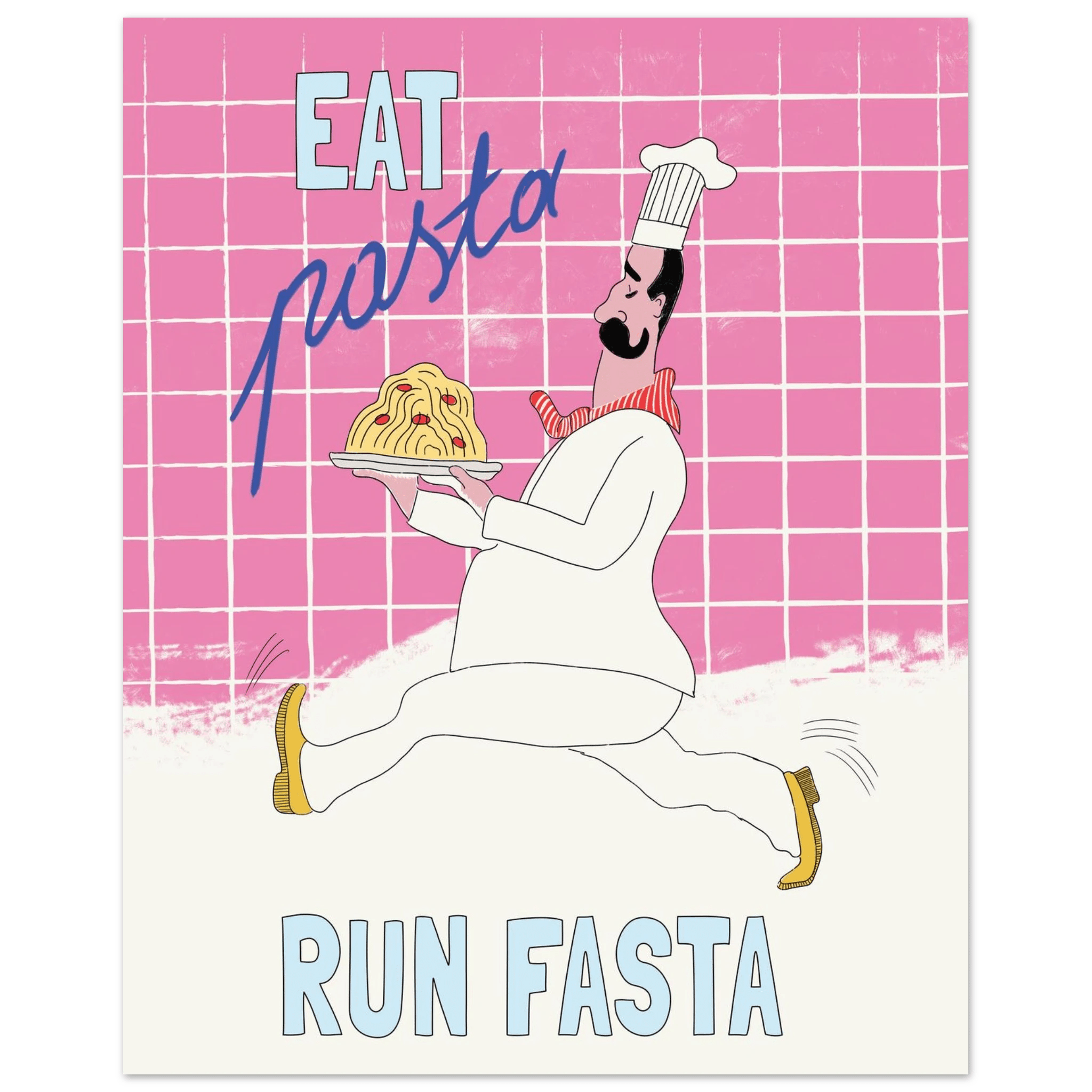 Eat Pasta Run Fasta Poster – Playful Kitchen Wall Art Print (Pink Edition) - Evergreen Posters