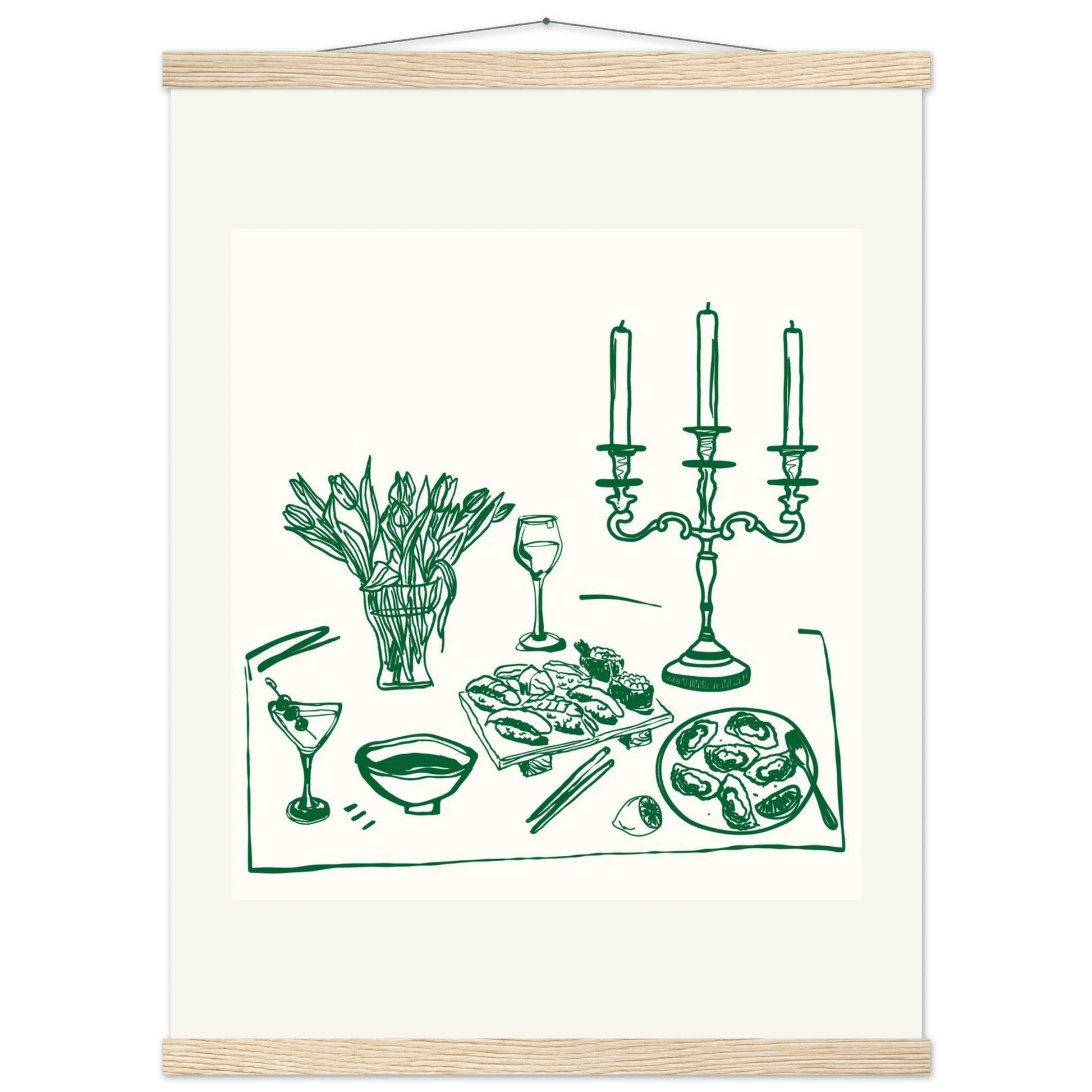 Fine Dining Table Print | Green Line Art Kitchen Wall Art | Elegant Dining Room Poster - Evergreen Posters