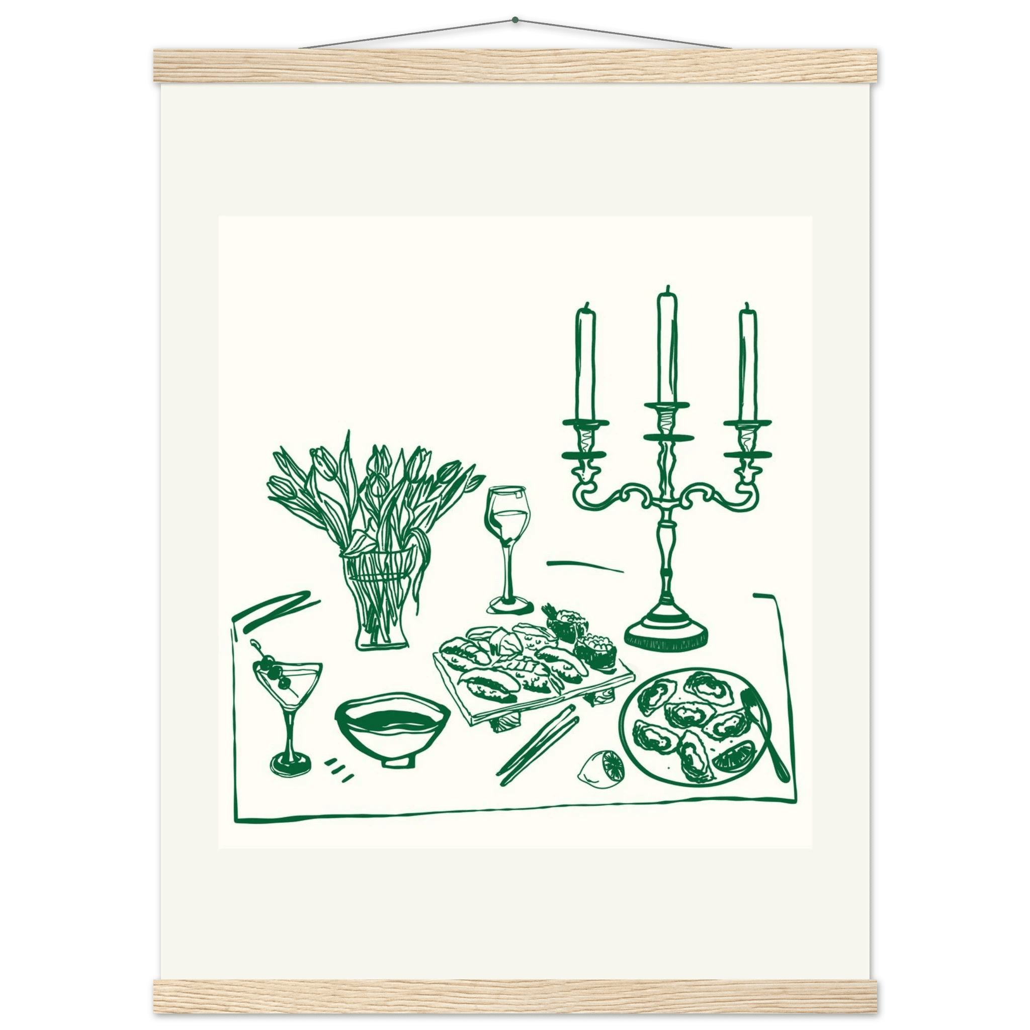 Fine Dining Table Print | Green Line Art Kitchen Wall Art | Elegant Dining Room Poster - Evergreen Posters