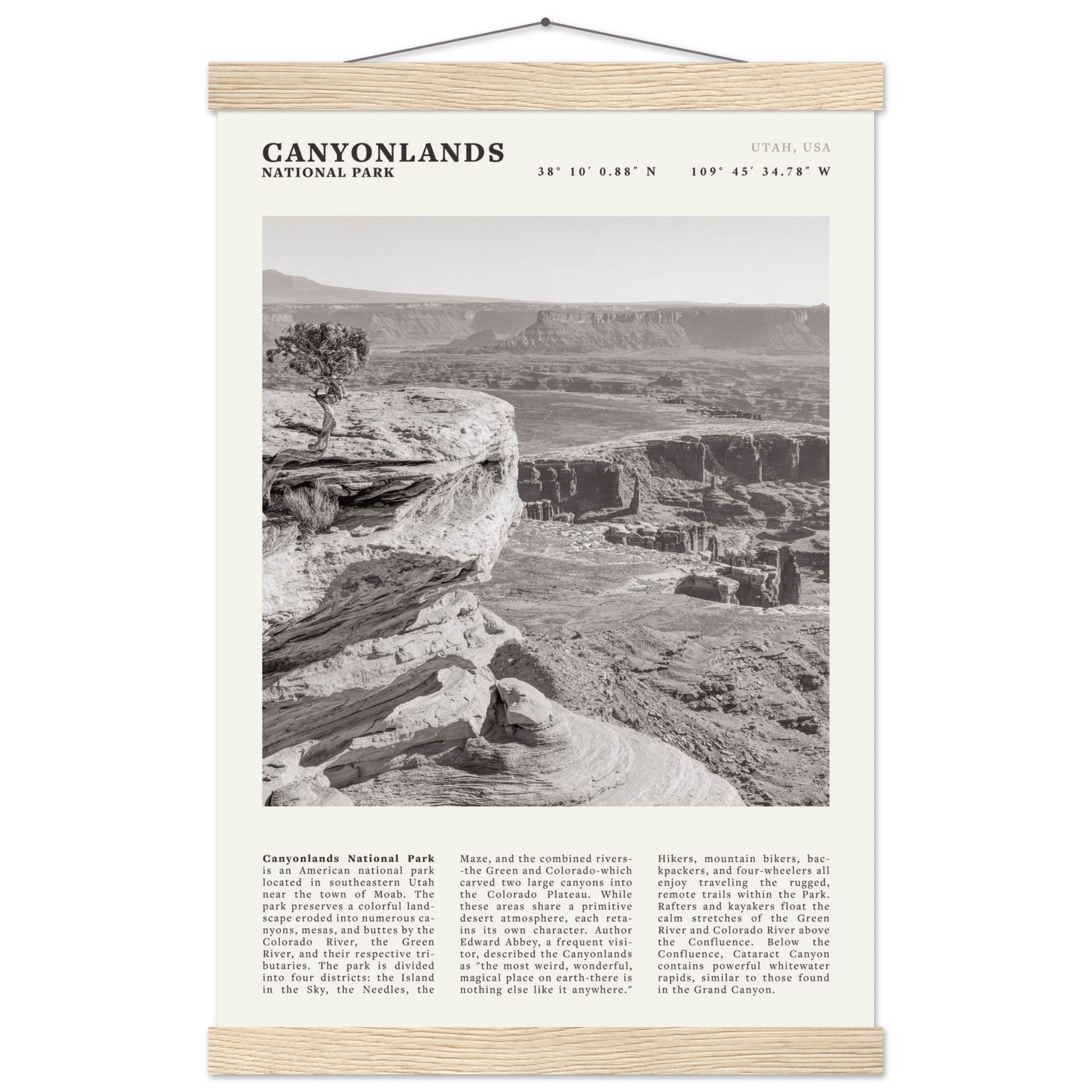Canyonlands National Park Poster | Black & White Utah Wall Art | Canyon Travel Print - Evergreen Posters